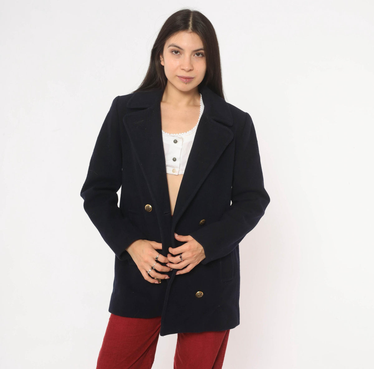 Mackintosh Navy Wool Peacoat Gold Button Double Breasted Jacket Medium M