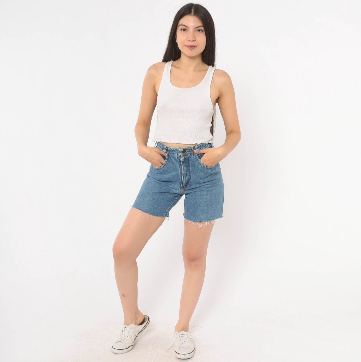 90s Sergio Valente High Waisted Cutoff Denim Shorts Blue Medium Wash Extra Small XS