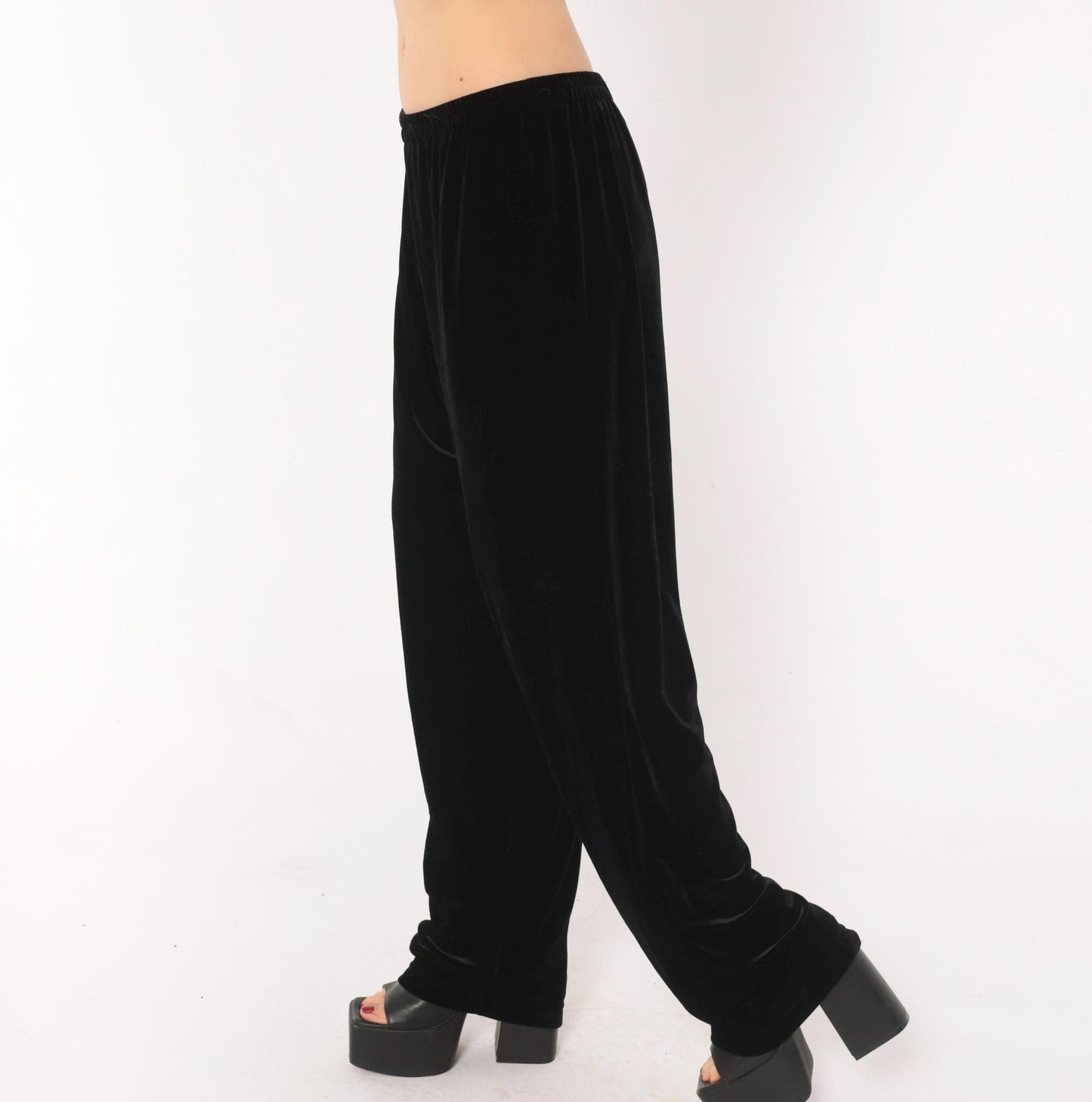 90s Black Velvet Pants Straight Leg Sheri Martin Elastic Waist Medium