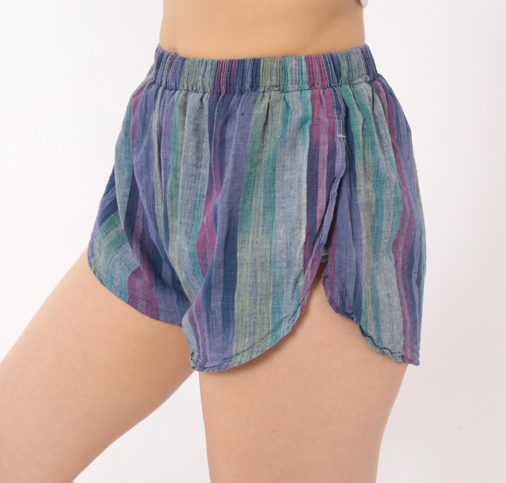 80s Pounders Ikat Stripe Shorts Purple Teal Cotton Dolphin Extra Small XS
