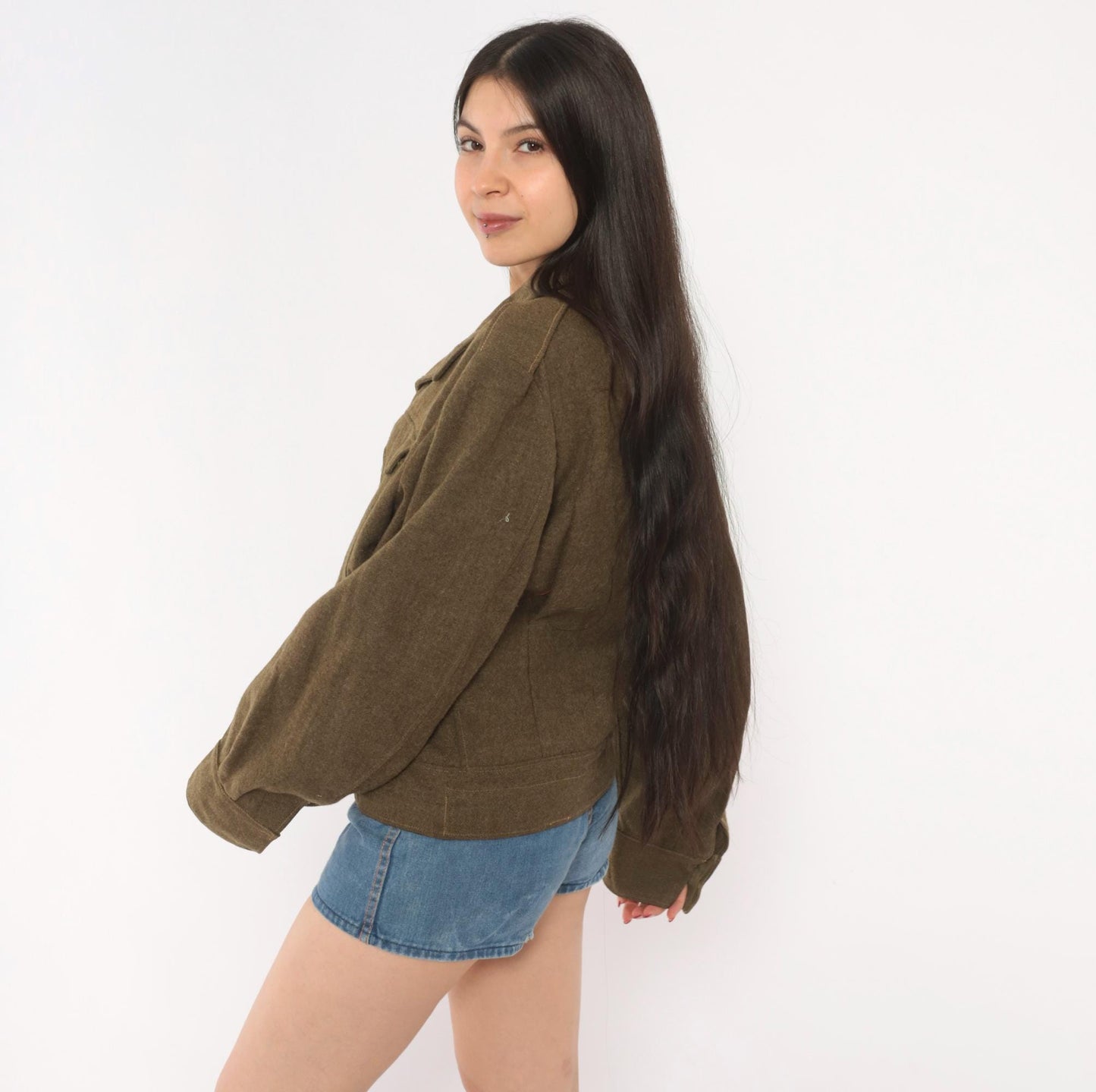 1950s Military Wool Jacket Olive Drab Cropped Blouson Army Green Medium M