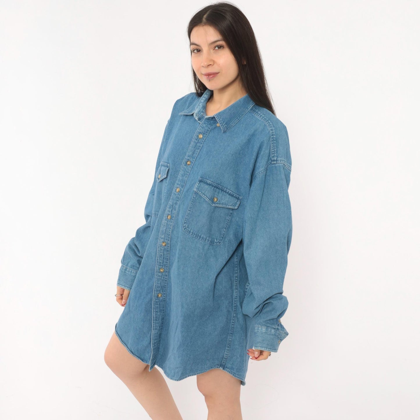 2000s Croft & Barrow Denim Button-Down Shirt Blue Chambray Large Tall