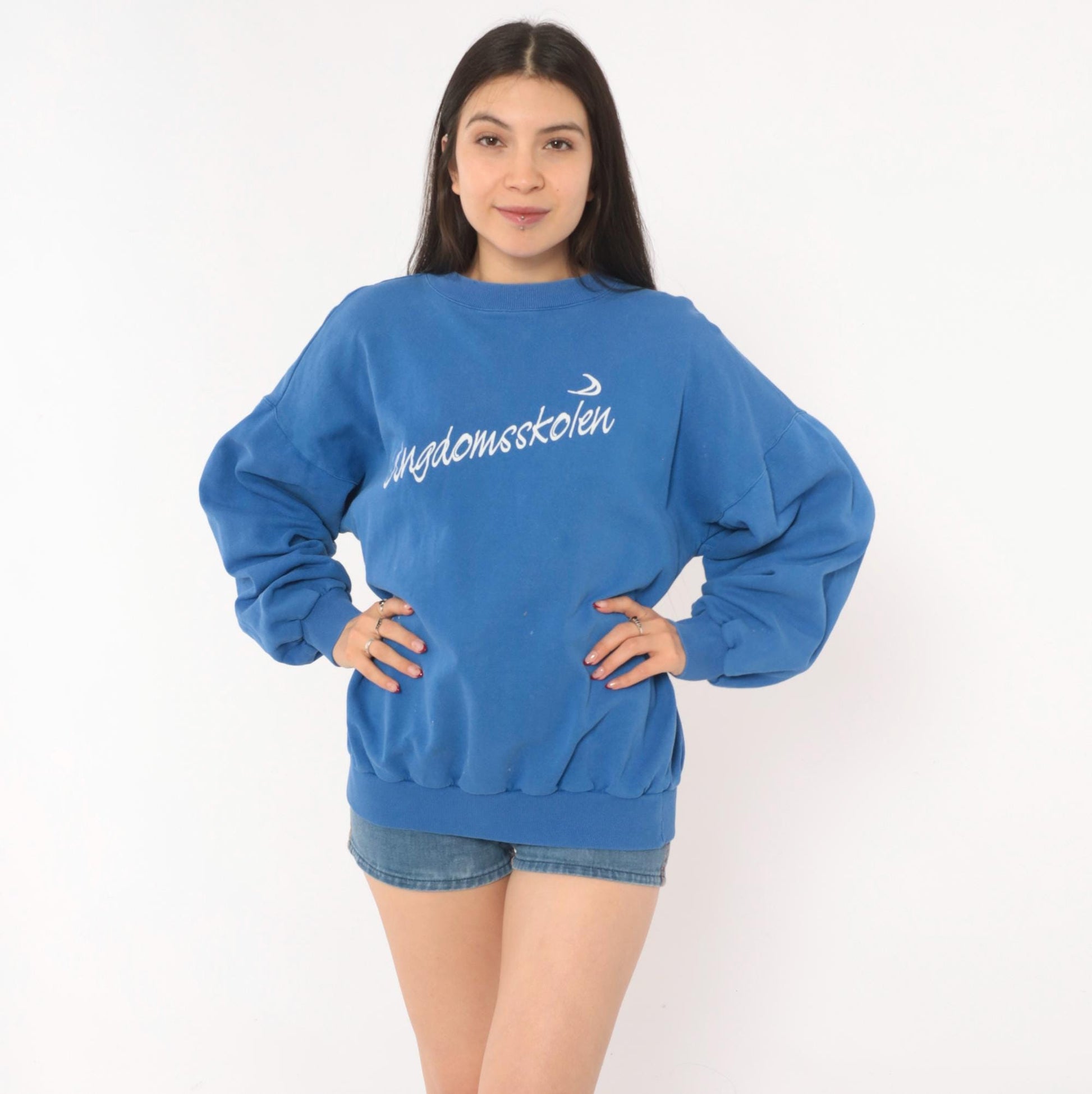 90s All Basic Ungdomsskolen Crewneck Sweatshirt Cobalt Blue Cotton Large L