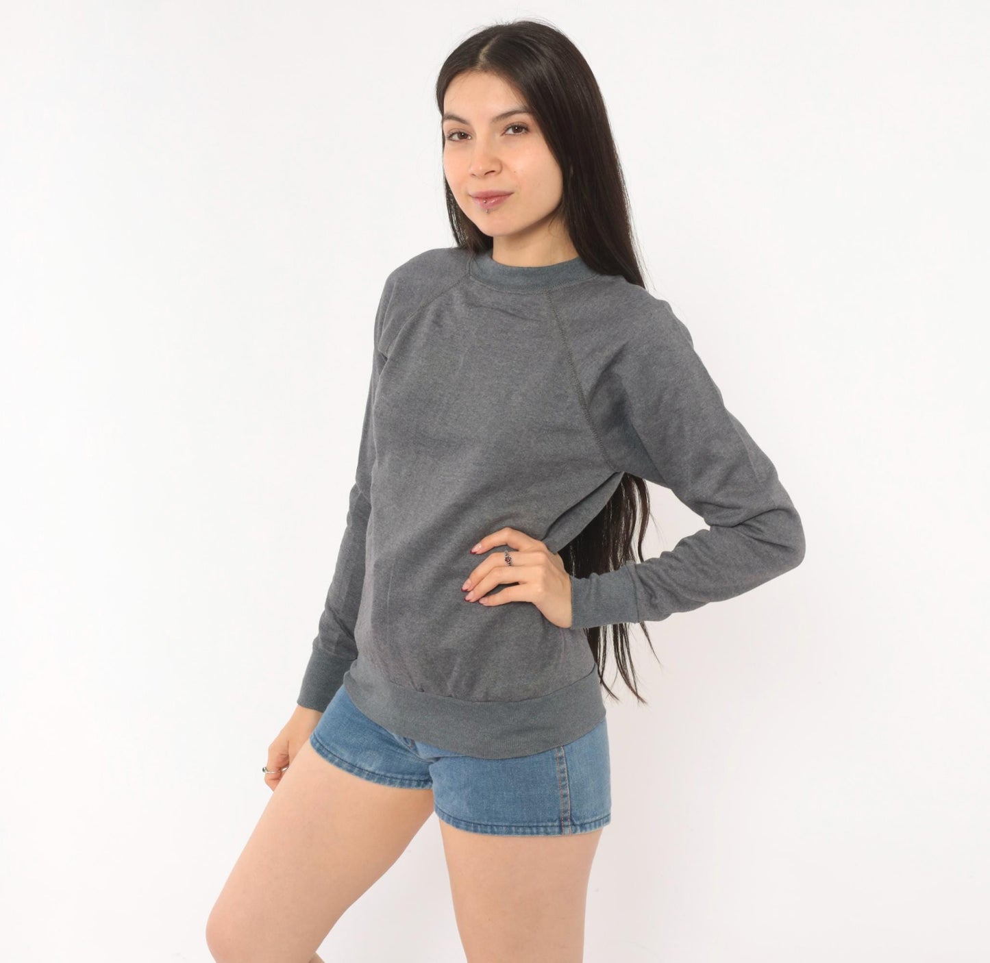 80s Charcoal Grey Raglan Sweatshirt Crewneck Cotton Pullover Small S