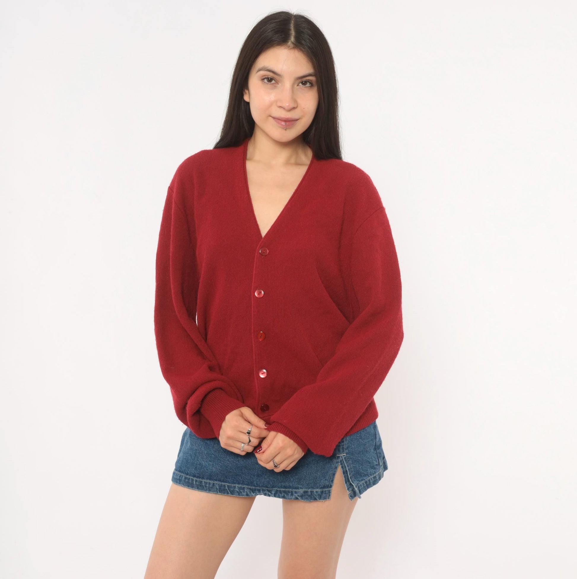 80s Arnold Palmer Burgundy Cardigan V-Neck Button Front Knit Medium