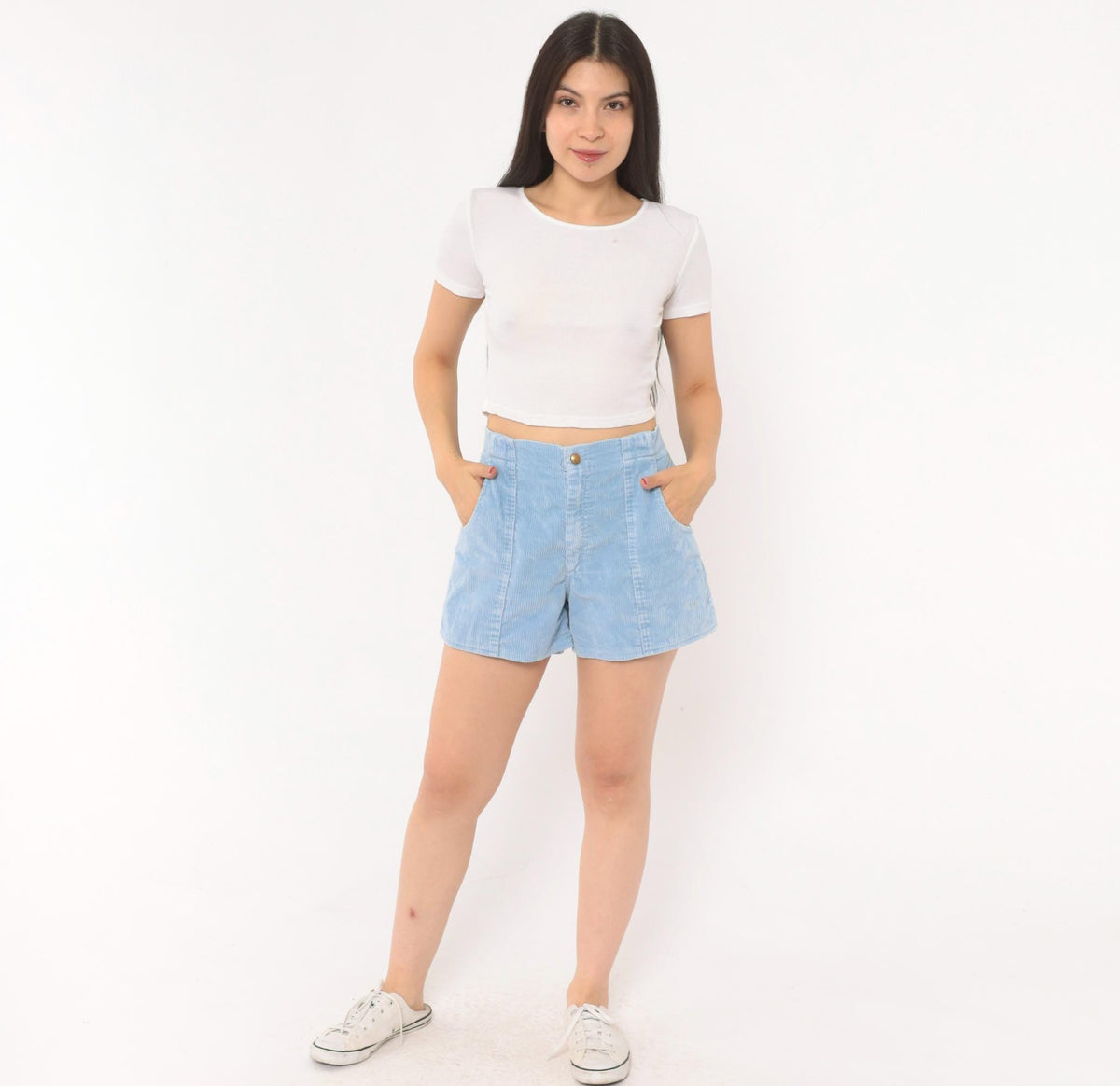 80s Ocean Pacific Corduroy Shorts Sky Blue High Waist Cotton Medium