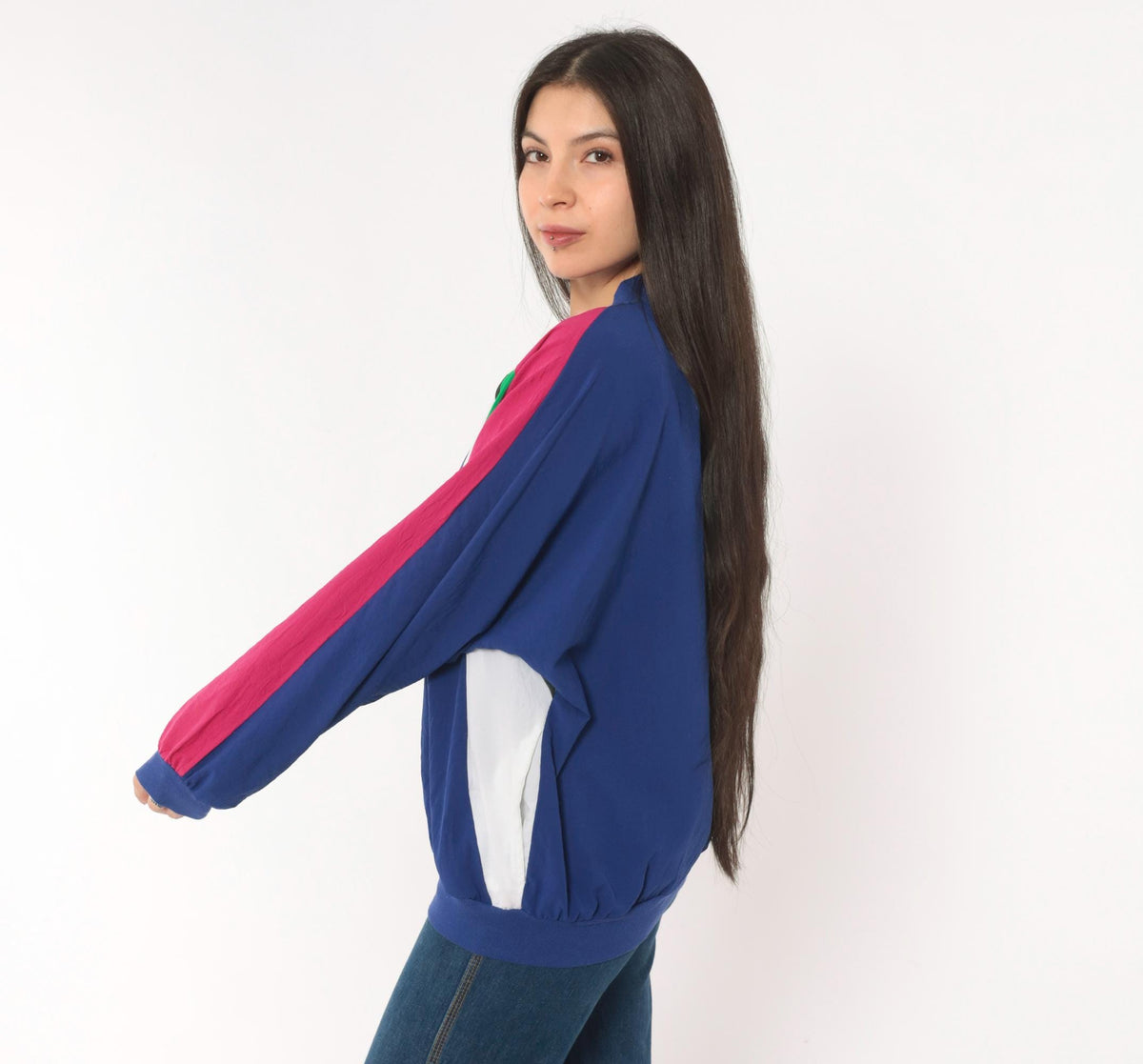 80s Susan Christopher Color Block Windbreaker Navy Magenta Medium M