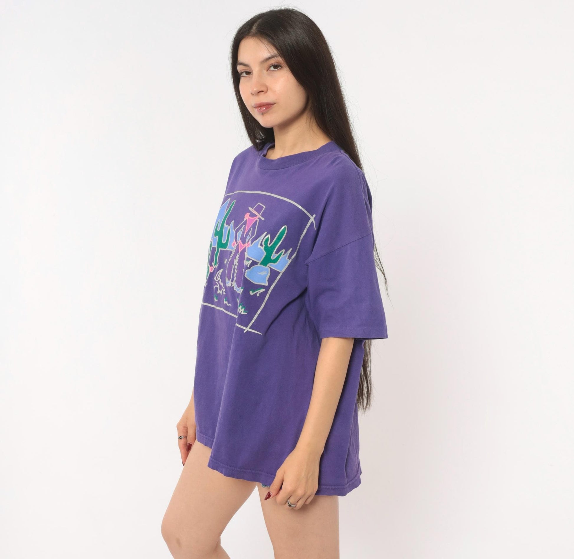 90s Murina Purple Southwestern Cowgirl Cactus Graphic Tee Cotton Large