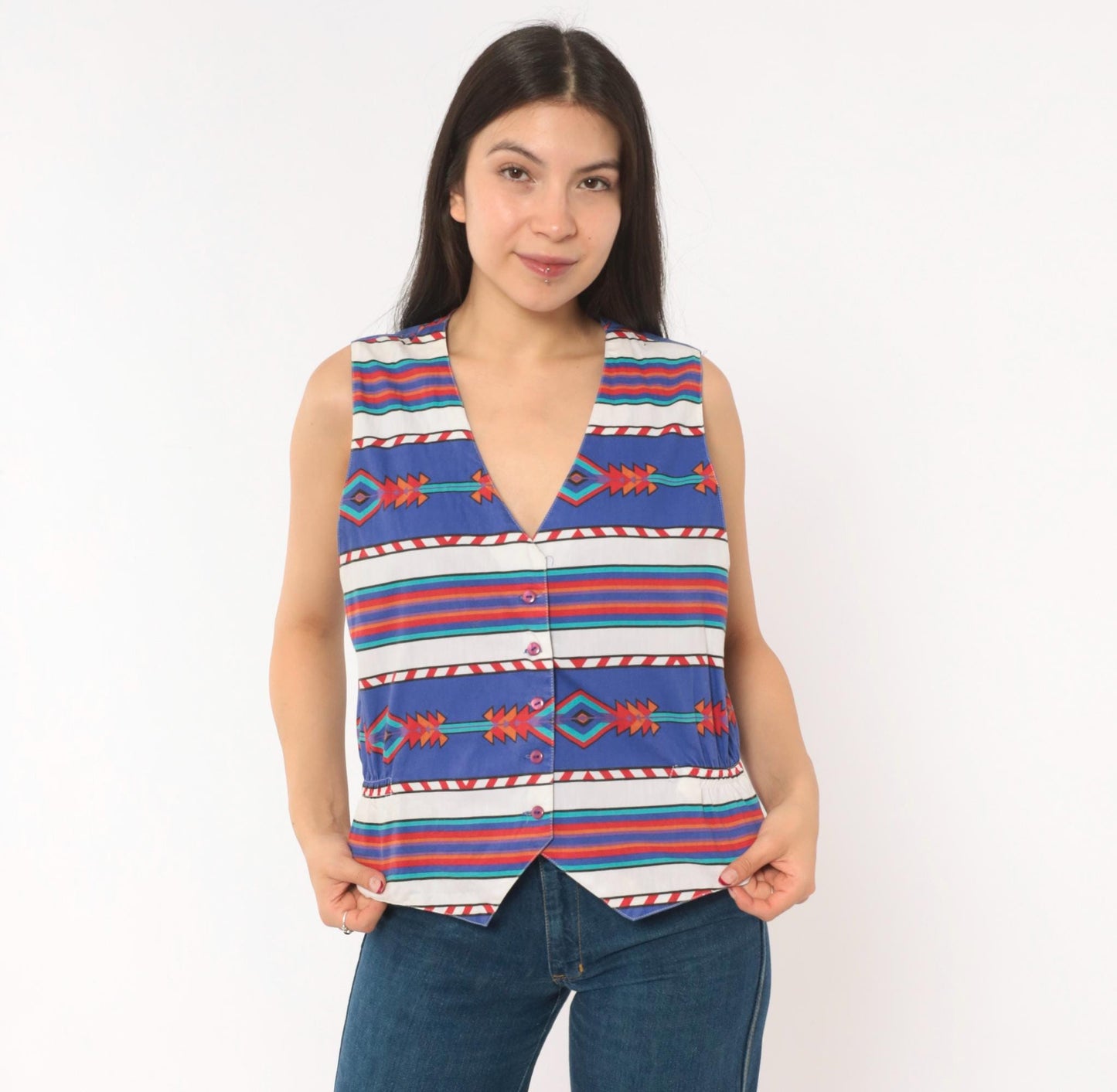 90s Tillman Southwestern Cotton Vest Purple White Geometric Tribal Medium M