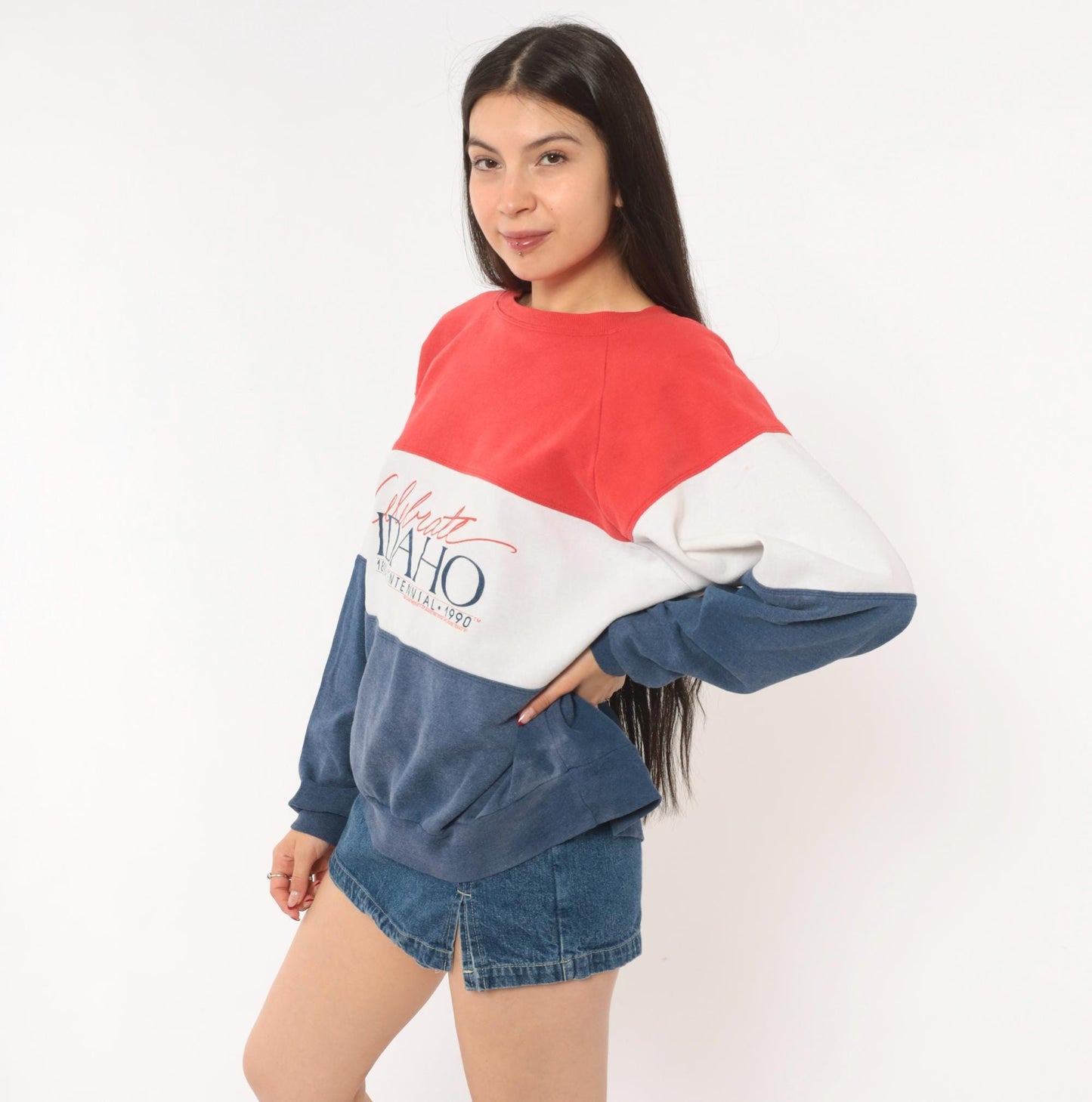 90s Rhoda Z Idaho Centennial Color Block Sweatshirt Red Navy Crewneck Medium