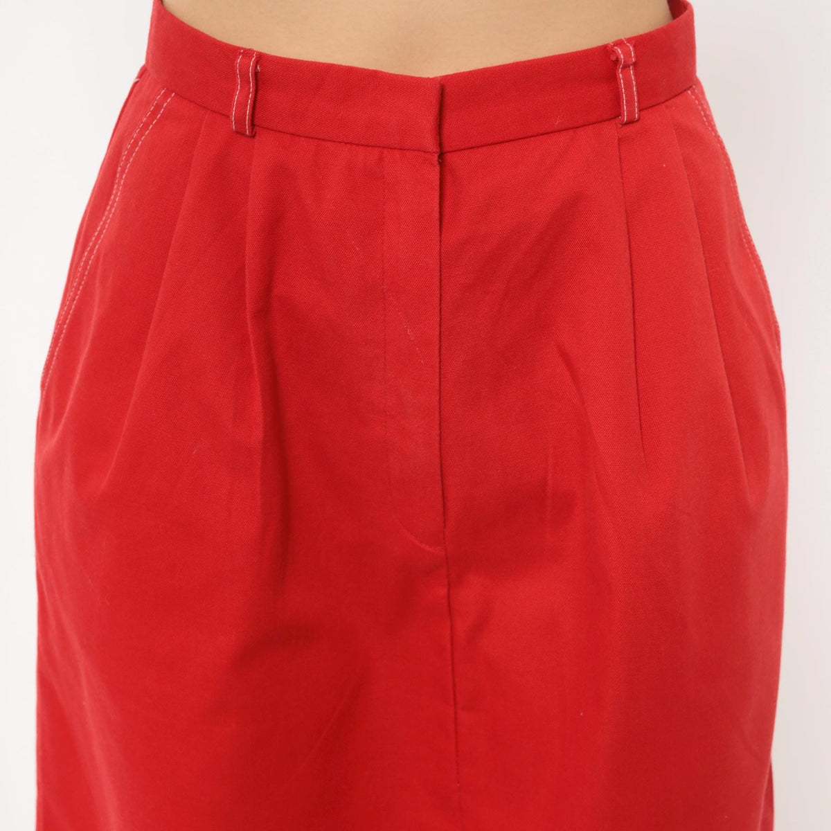 80s Country Suburbans Red Pleated Pencil Skirt Knee Length High Waist Extra Small