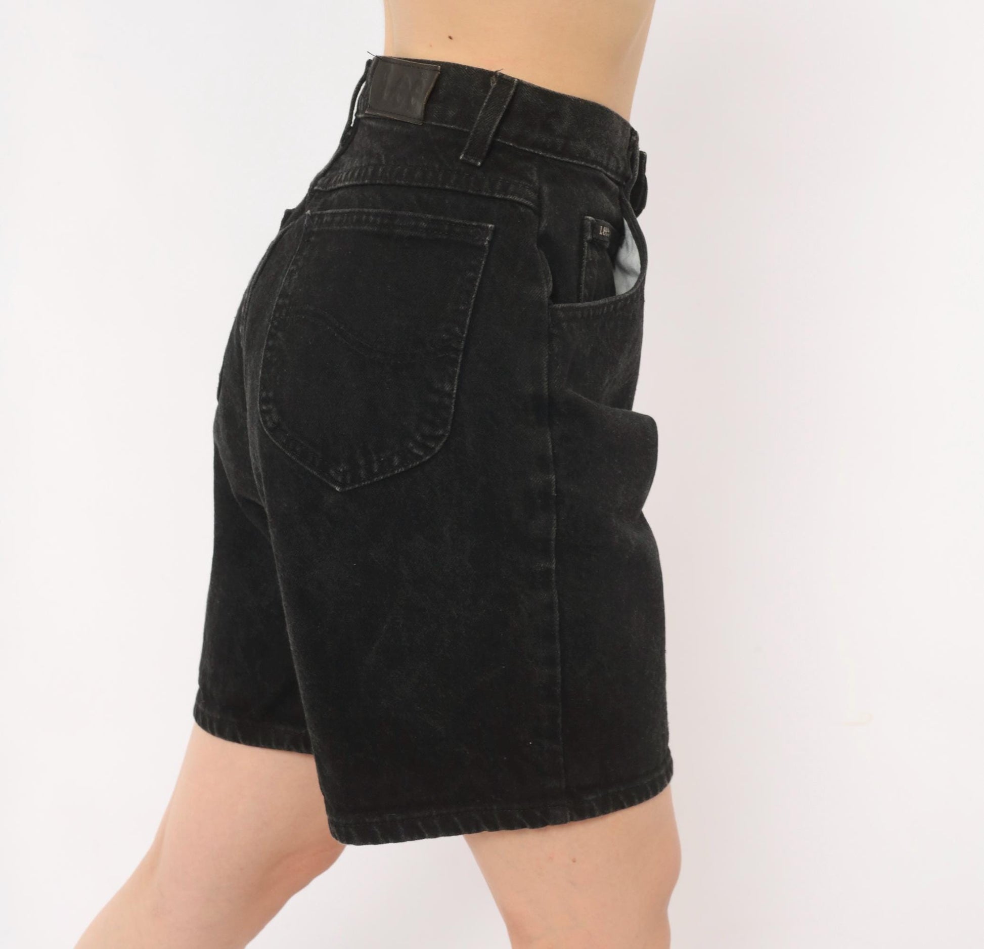 90s Lee Black Denim Bermuda Shorts High Waist Cotton Faded Small S