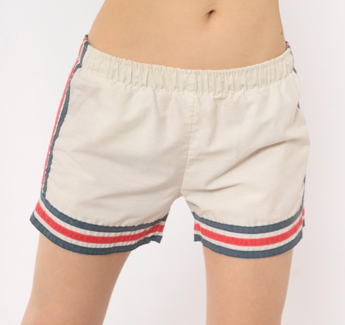 80s Striped Athletic Shorts White Navy Red Running Gym Small Medium