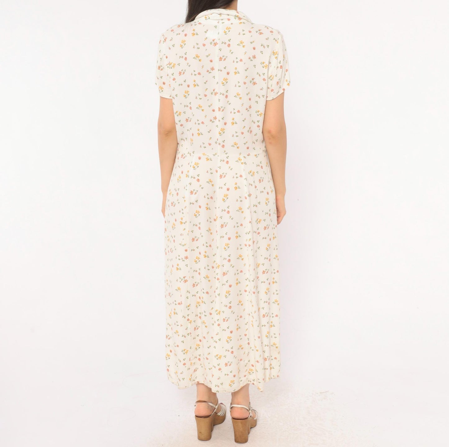 Reformation Ditsy Floral Maxi Dress Cream Pink Button Front Collared Large