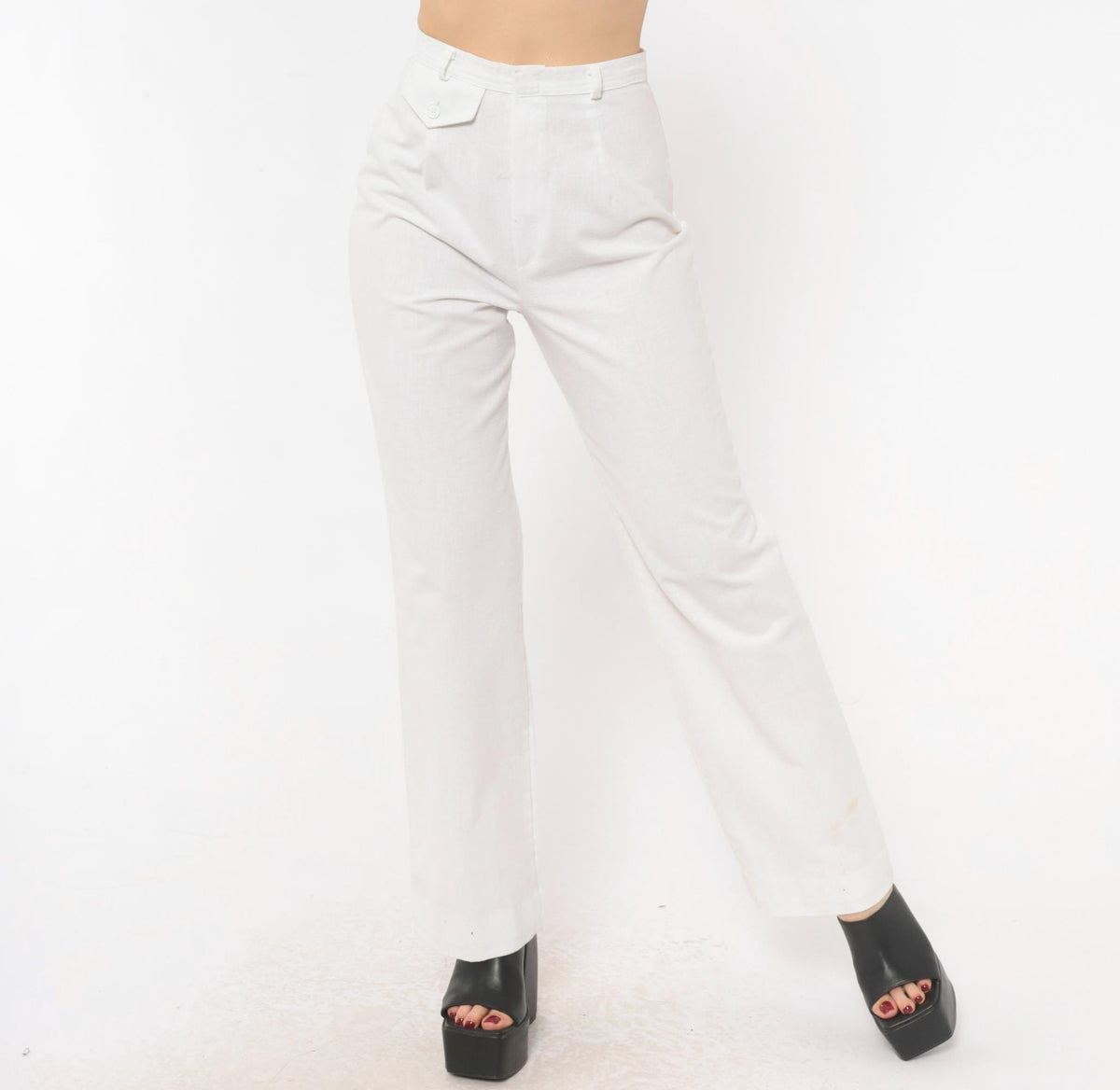 80s That's Me! White High-Waist Straight Trousers Extra Small XS
