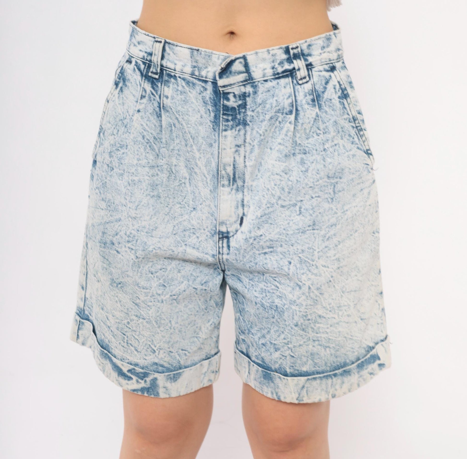 80s Ms. Players Acid Wash Denim Shorts High Waisted Pleated Blue Small S