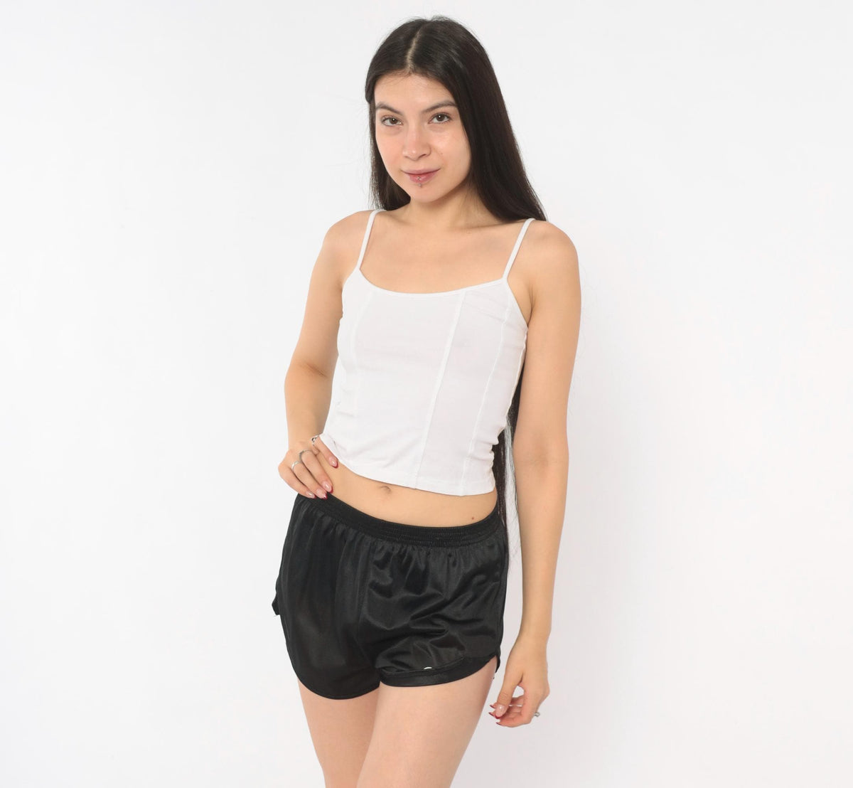 80s Dolfin Black Satin Running Shorts Dolphin Logo Small S
