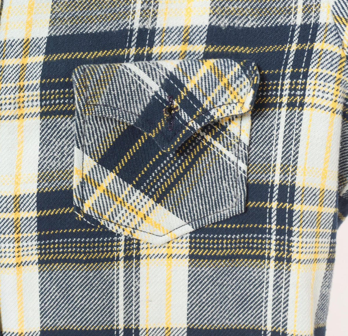 80s Navy Yellow Plaid Flannel Shirt Cotton Button Front Extra Large