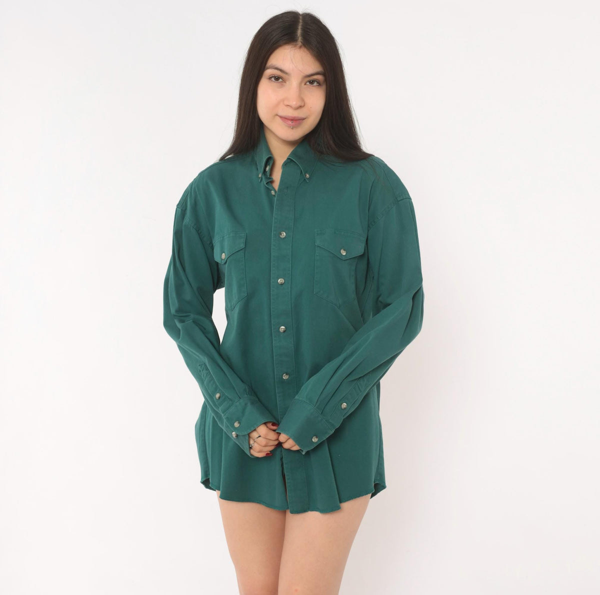 90s Wrangler Western Shirt Forest Green Cotton Button Down Long Sleeve Large
