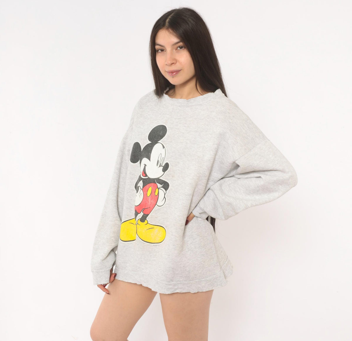 90s Mickey Mouse Sweatshirt Grey Heather Graphic Crewneck Cotton Extra Large XL