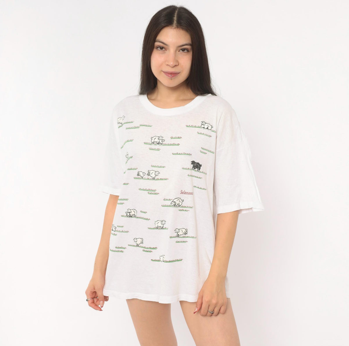 2000s Black Sheep Salamanca Spain Souvenir Cotton Tee White Large L
