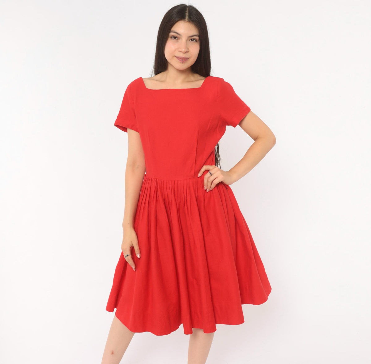 60s Frolic Time California Red Fit And Flare Dress Square Neckline Small S