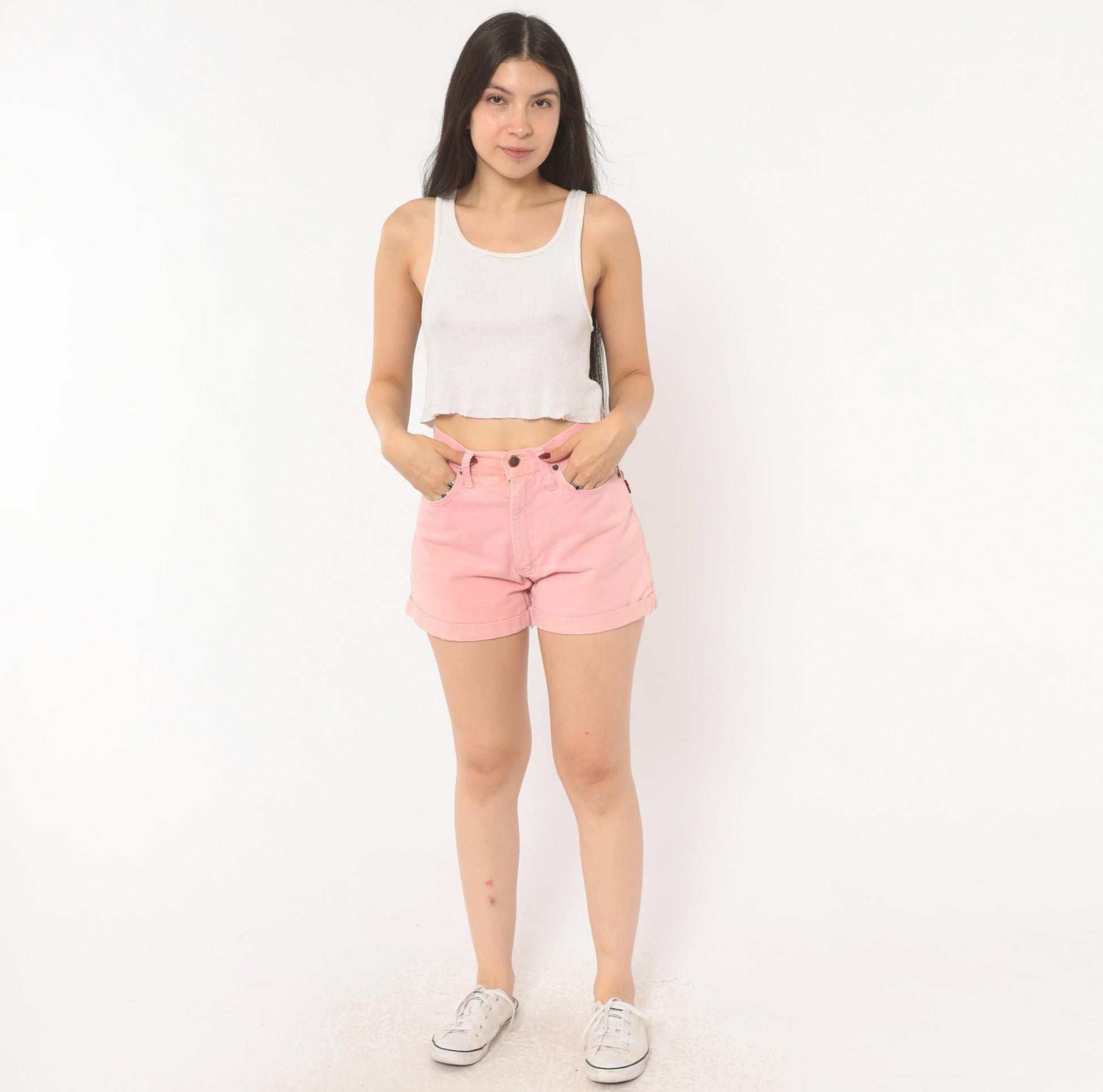 90s Lei Pink Denim Shorts High-Waisted Cuffed Cotton Jean Cut-Offs Small S