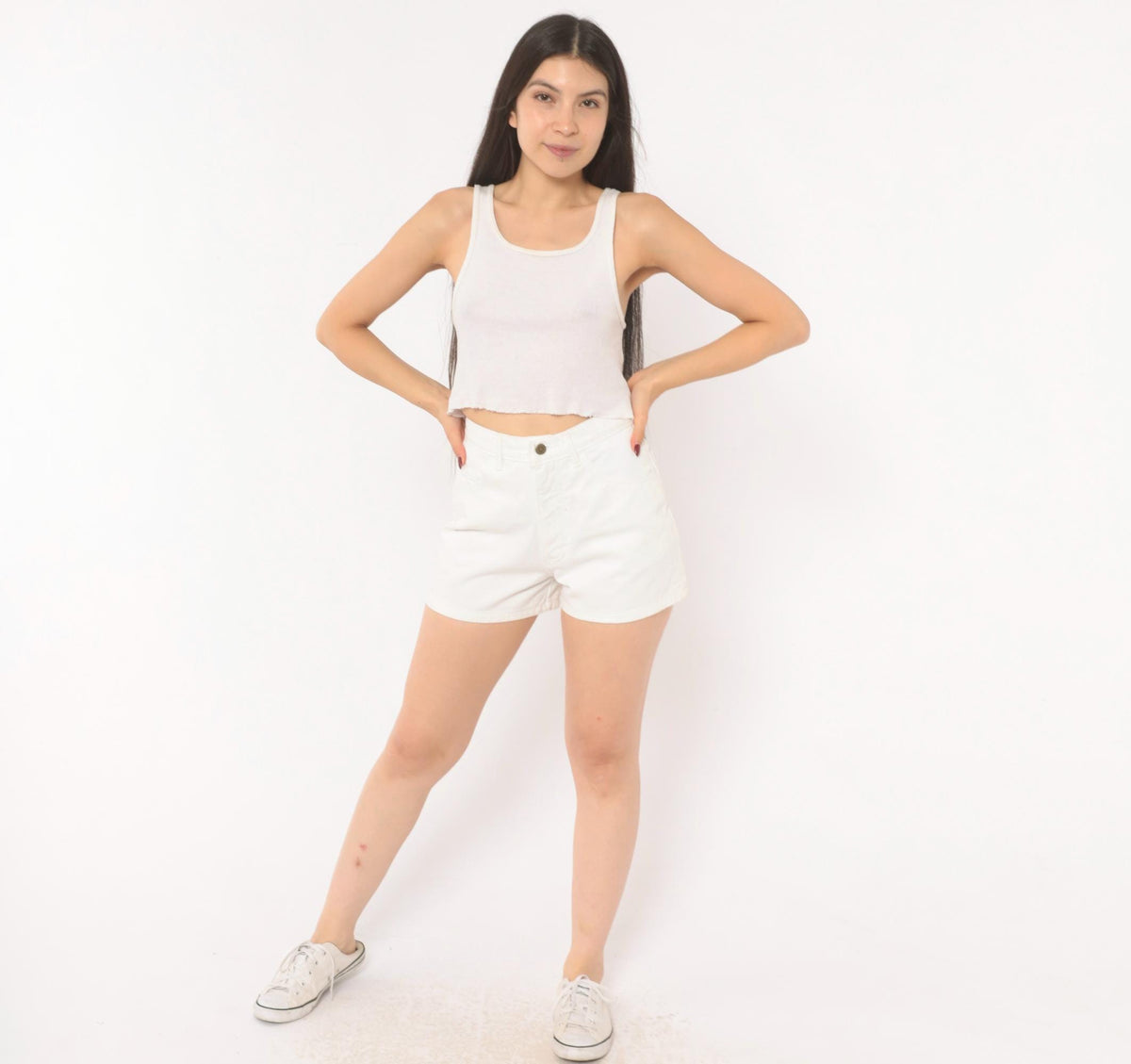 90s Moda INTL White Denim Shorts High Waist Five Pocket Cotton XS