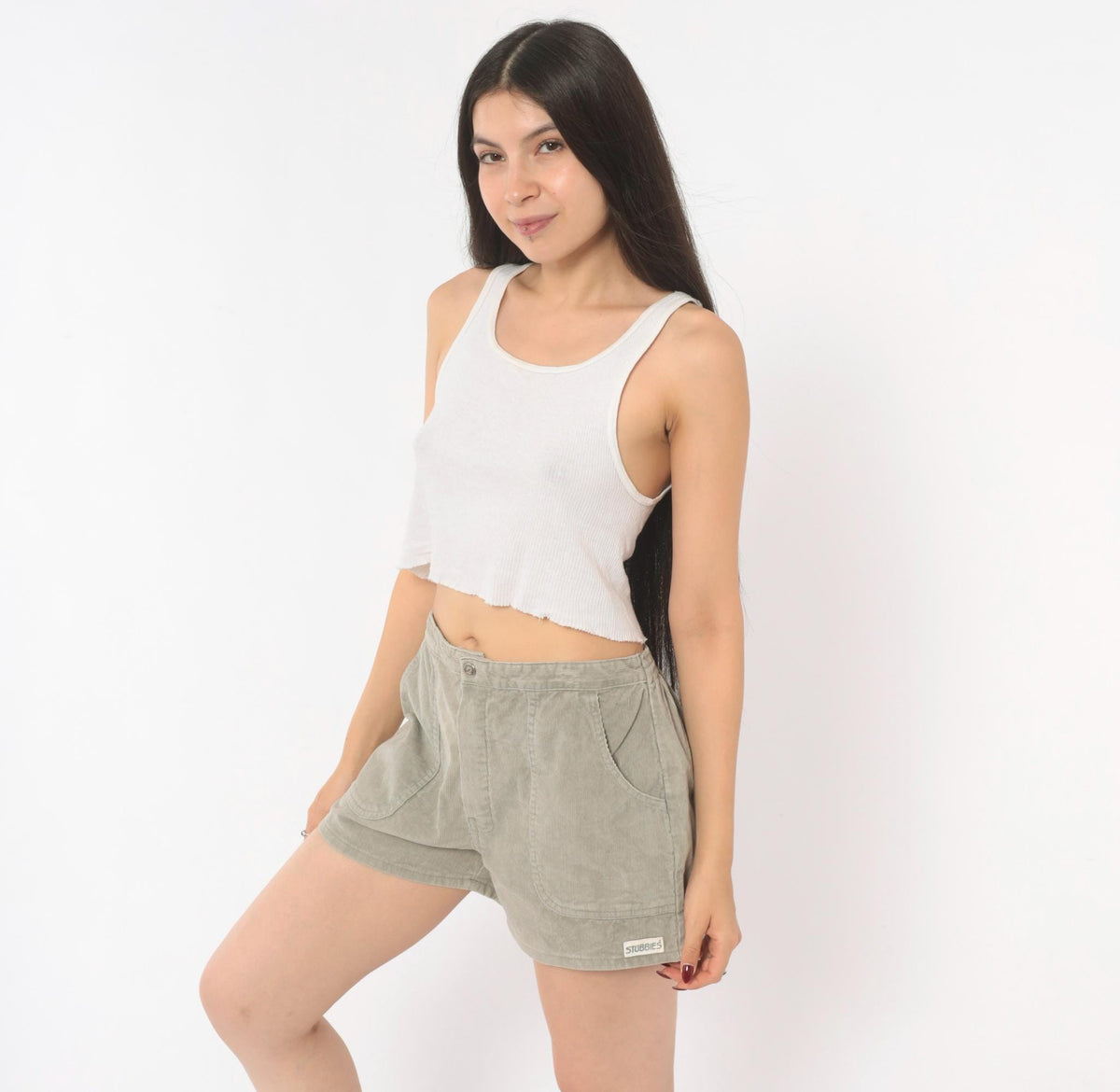 80s Stubbies Corduroy Shorts Grey Cotton Elastic Waist Medium