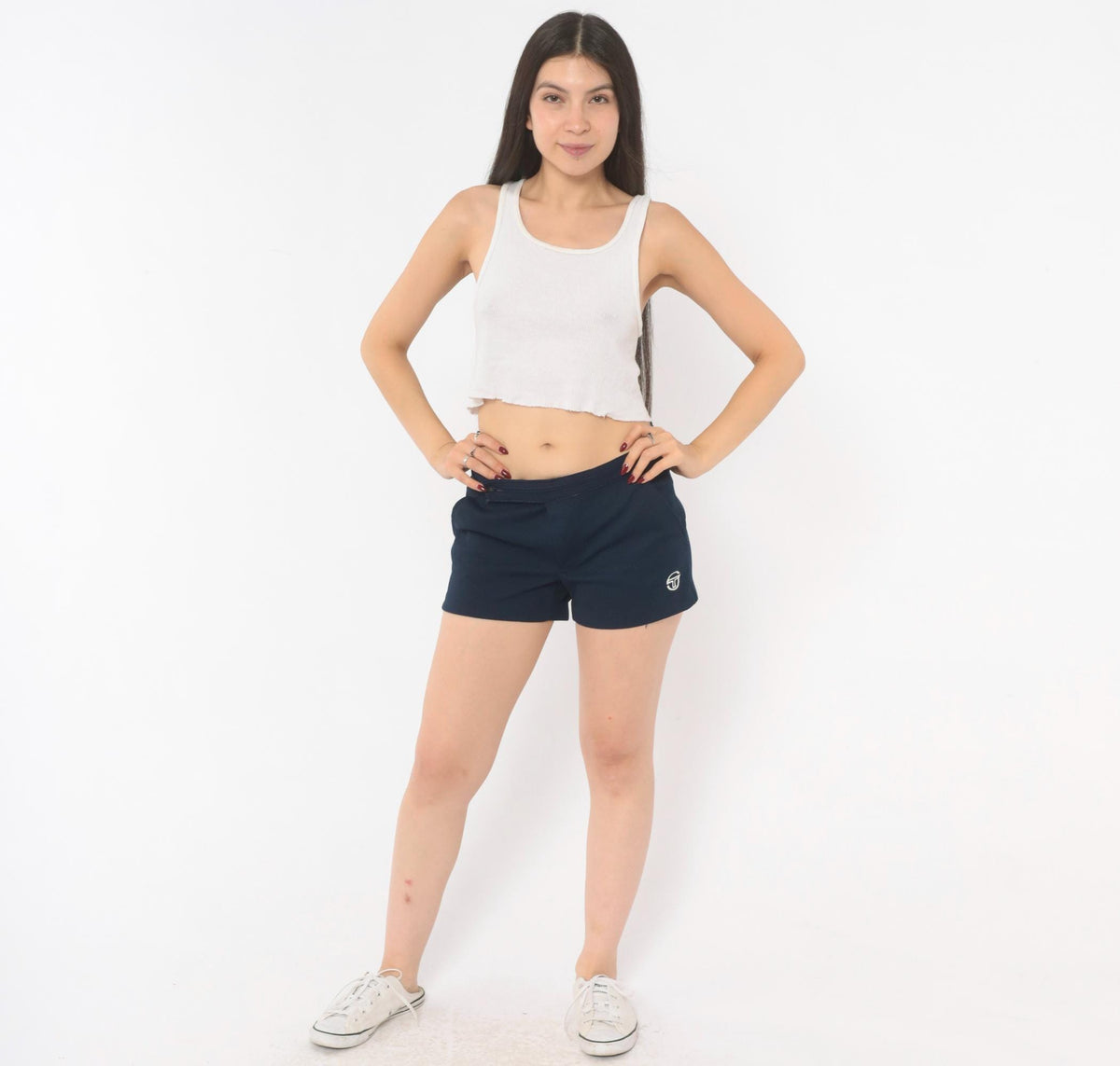 80s Sergio Tacchini Navy Athletic Shorts Embroidered Logo Small S