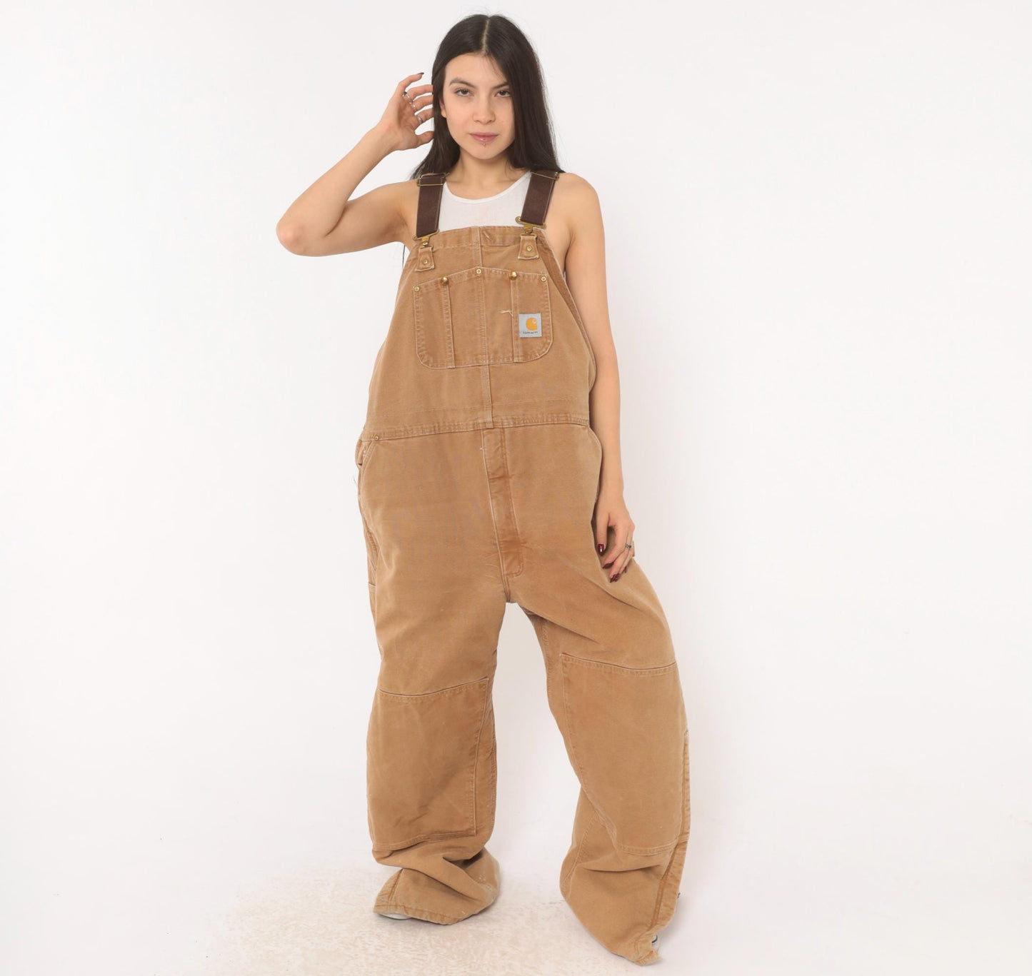 Y2K Carhartt Double Knee Bib Overalls Tan Duck Canvas Workwear XXXL