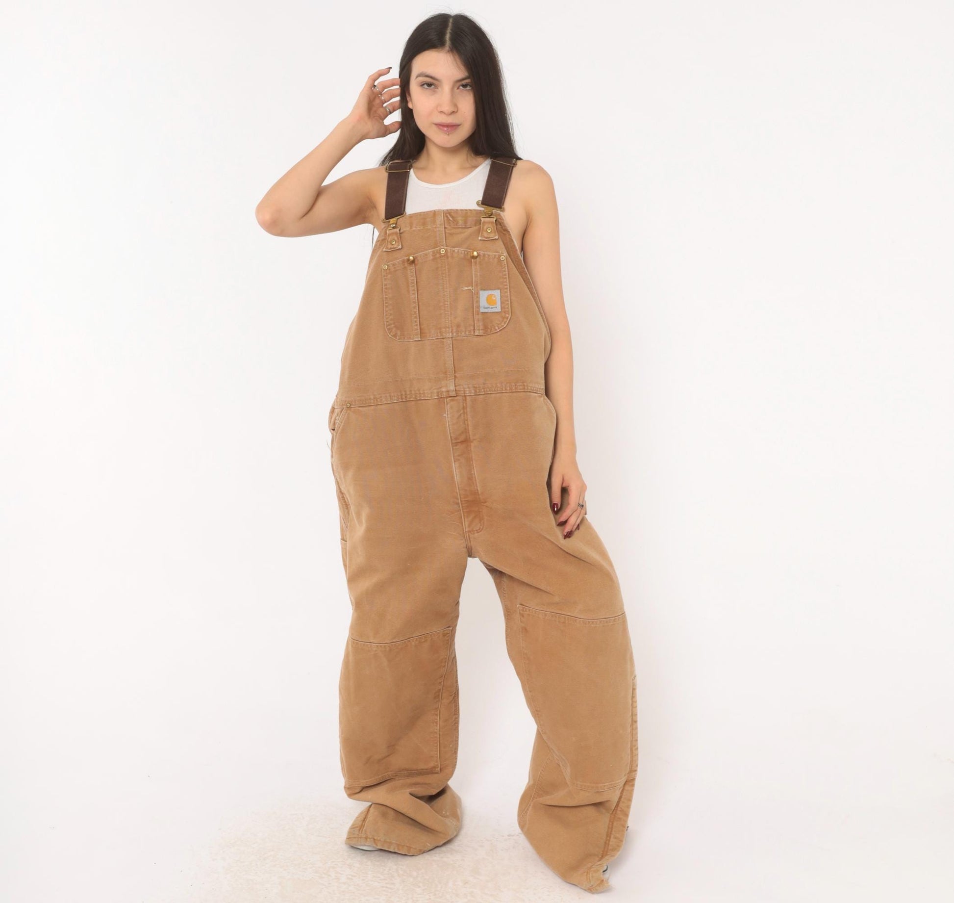 Y2K Carhartt Double Knee Bib Overalls Tan Duck Canvas Workwear XXXL