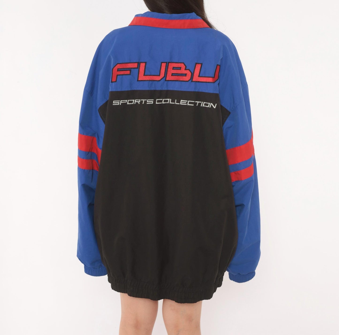 90s FUBU Sports Collection Windbreaker Royal Blue Black Red Colorblock Extra Large XL