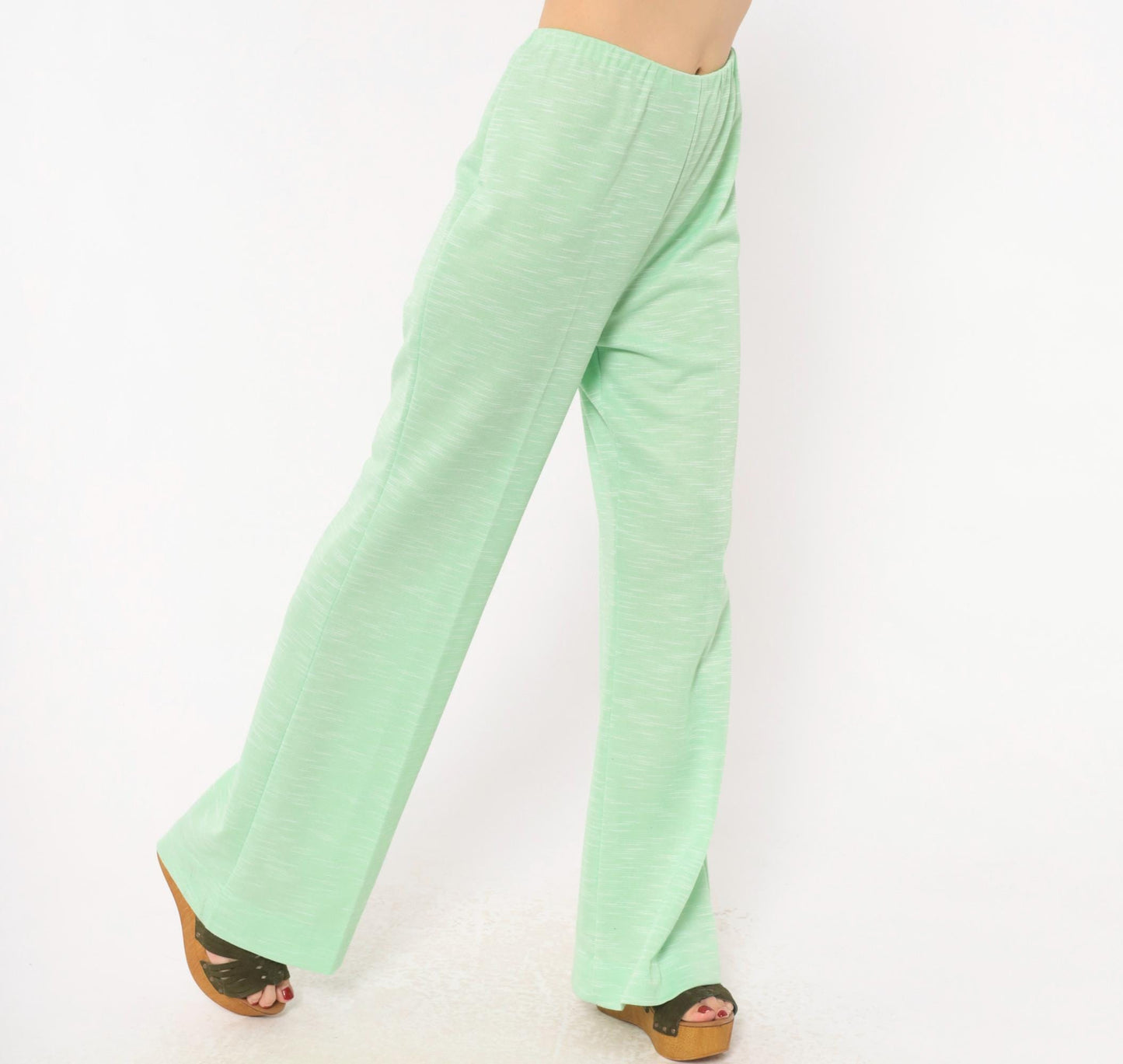 70s Mint Green Flare Pants High Rise Bell Bottom Wide Leg Medium Large