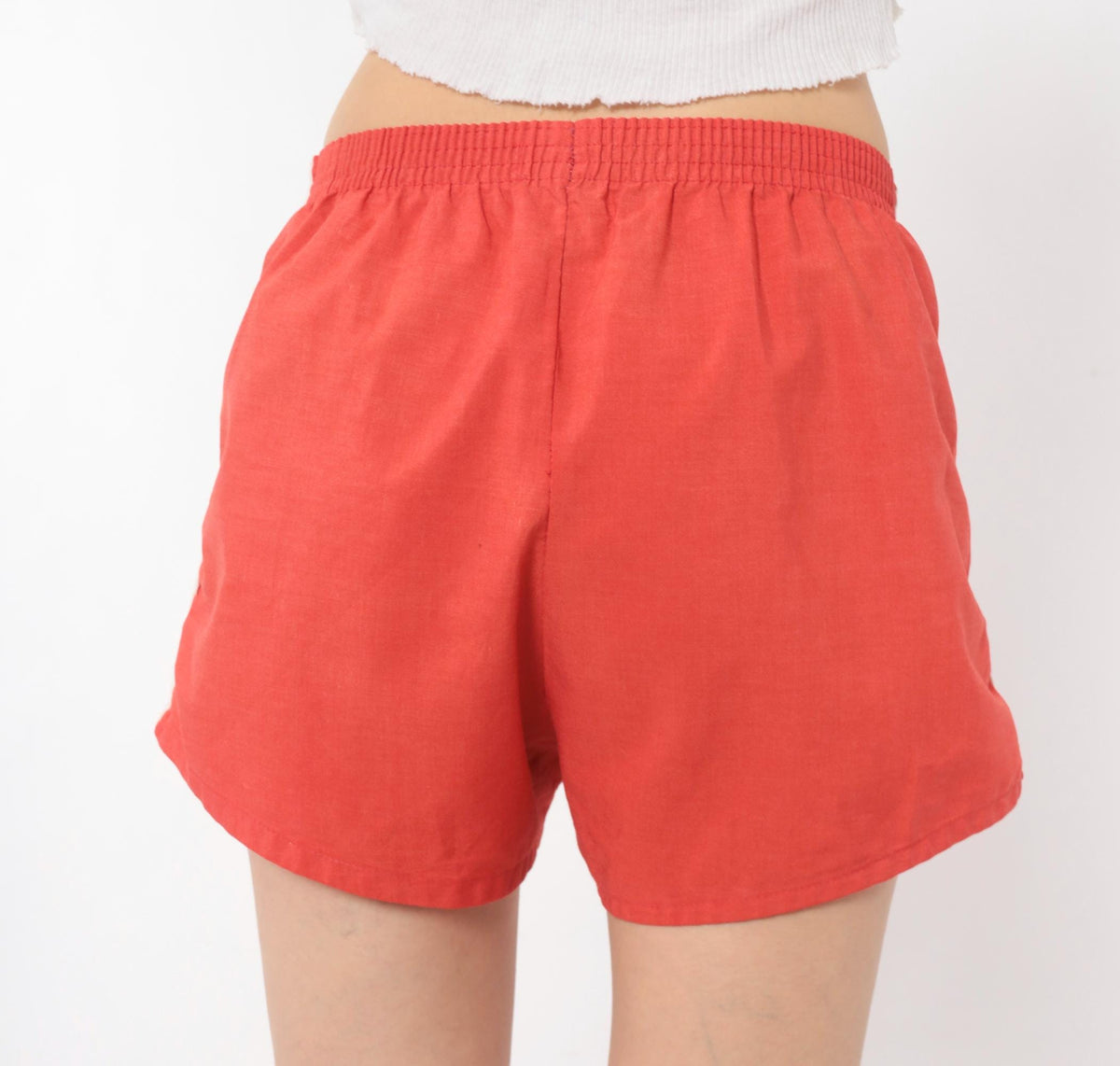 80s Red Athletic Running Shorts Cotton Side Stripe White Trim Extra Small XS