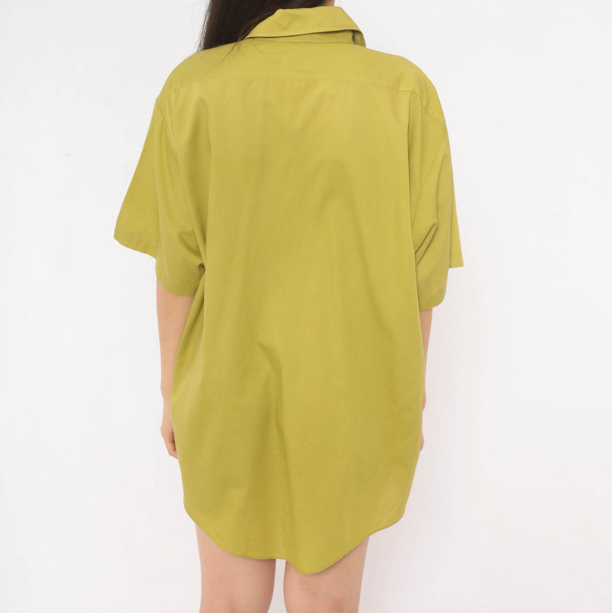 70s Olive Button-Front Camp Shirt Cotton Short Sleeve Moss Green Plus Size XXL
