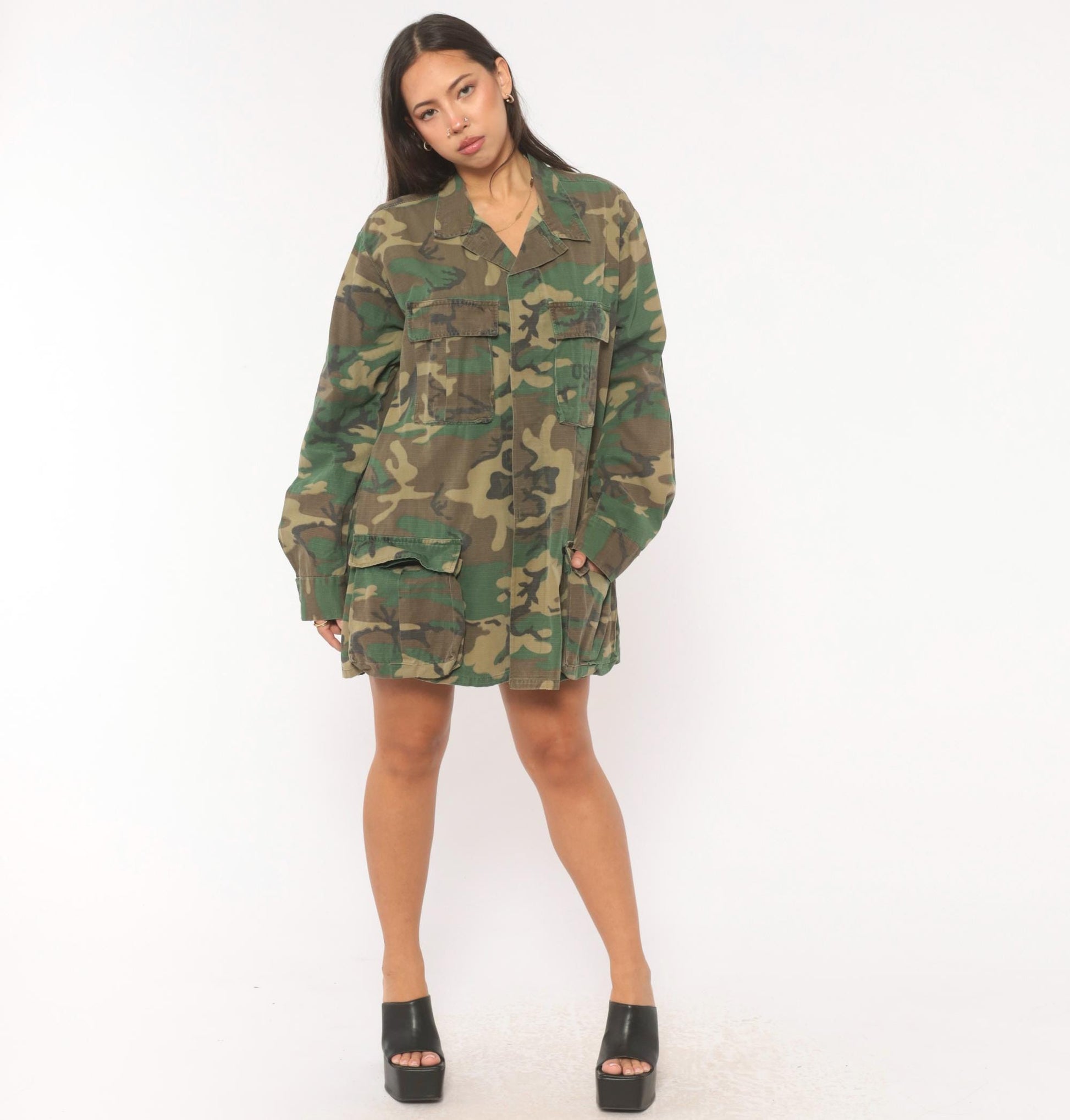 90s USMC Woodland Camouflage BDU Cotton Ripstop Shirt Extra Large
