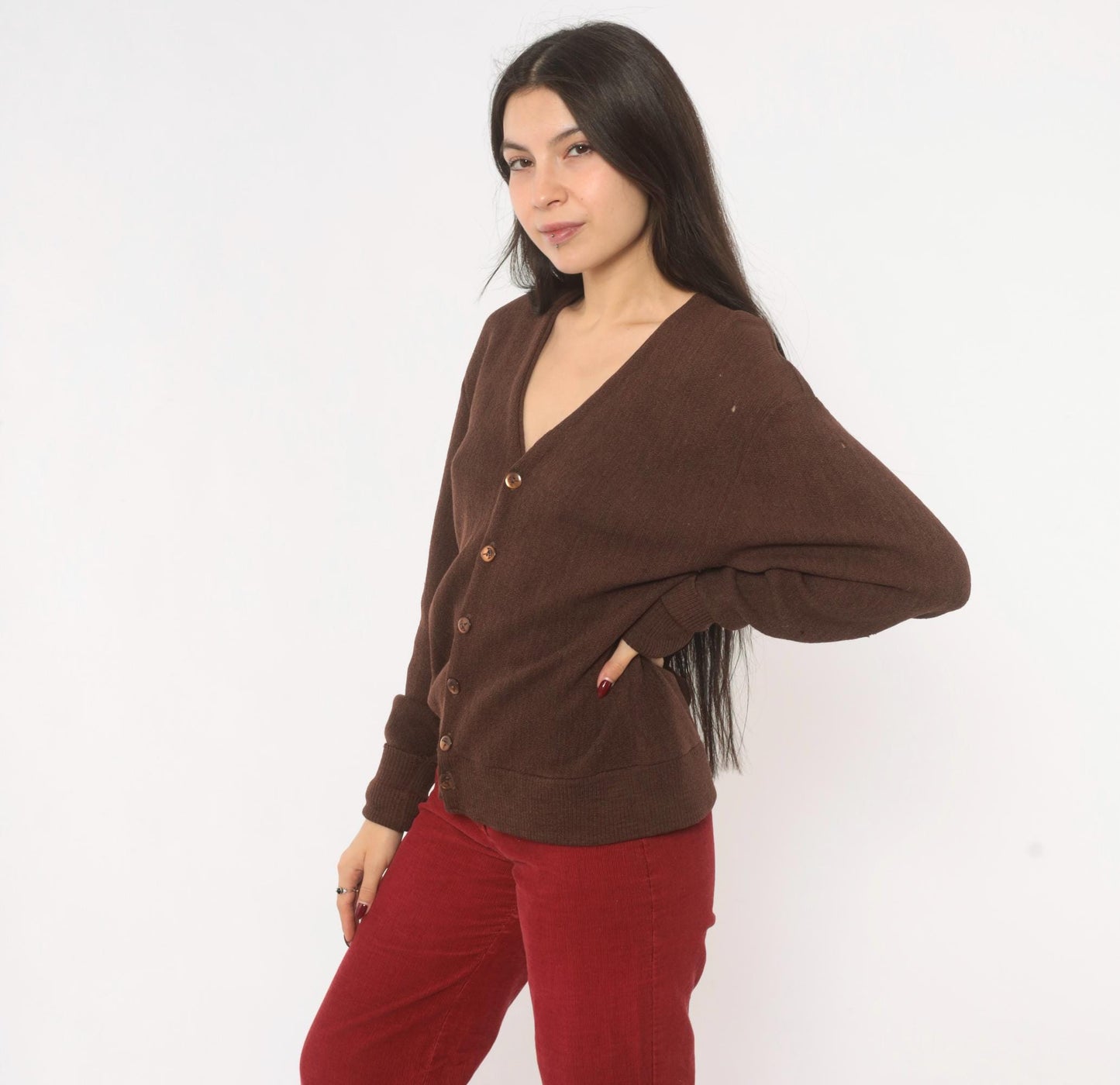 80s Arnold Palmer Wool Cardigan Chocolate Brown V-Neck Button Front Medium