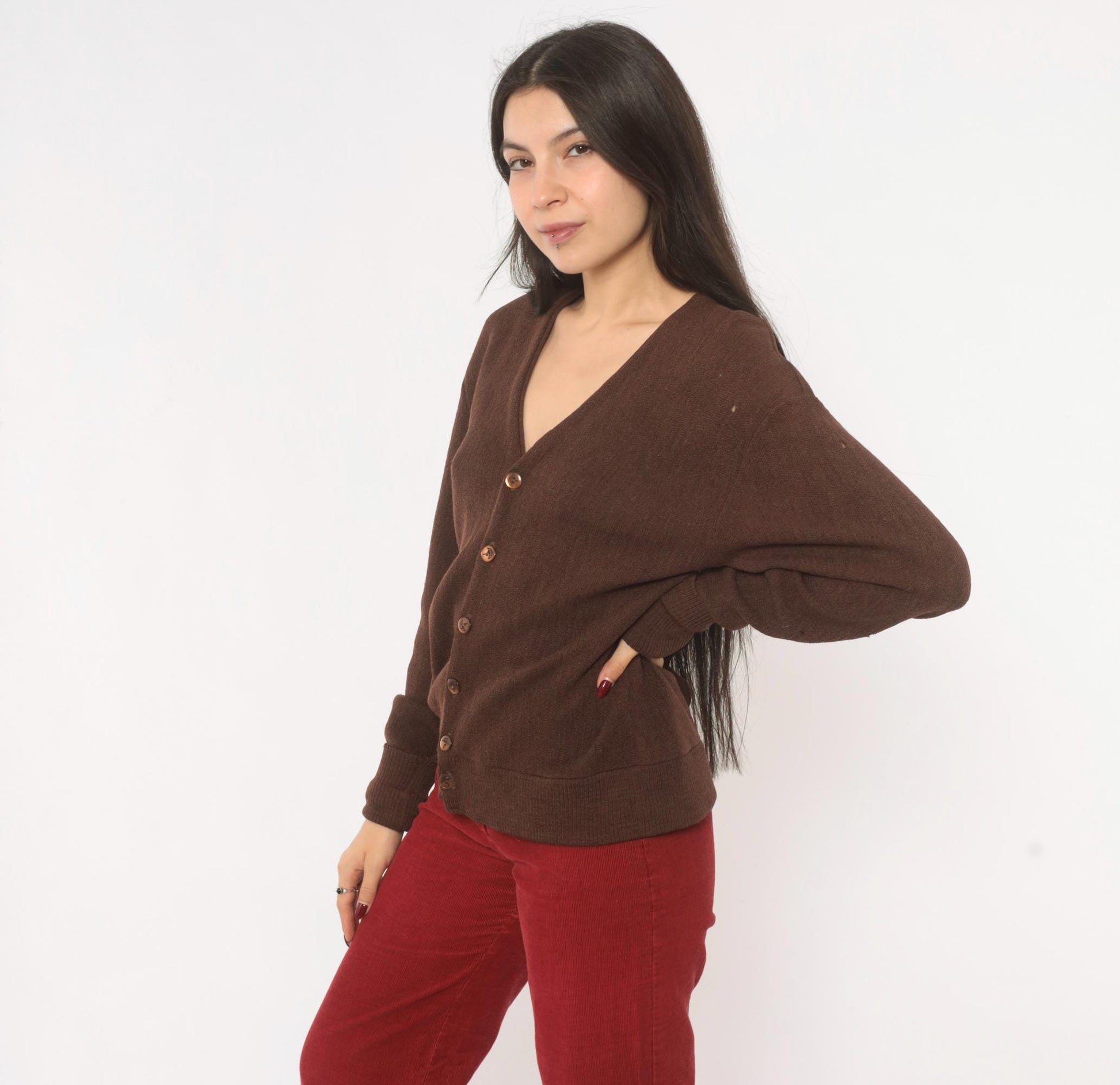 80s Arnold Palmer Wool Cardigan Chocolate Brown V-Neck Button Front Medium