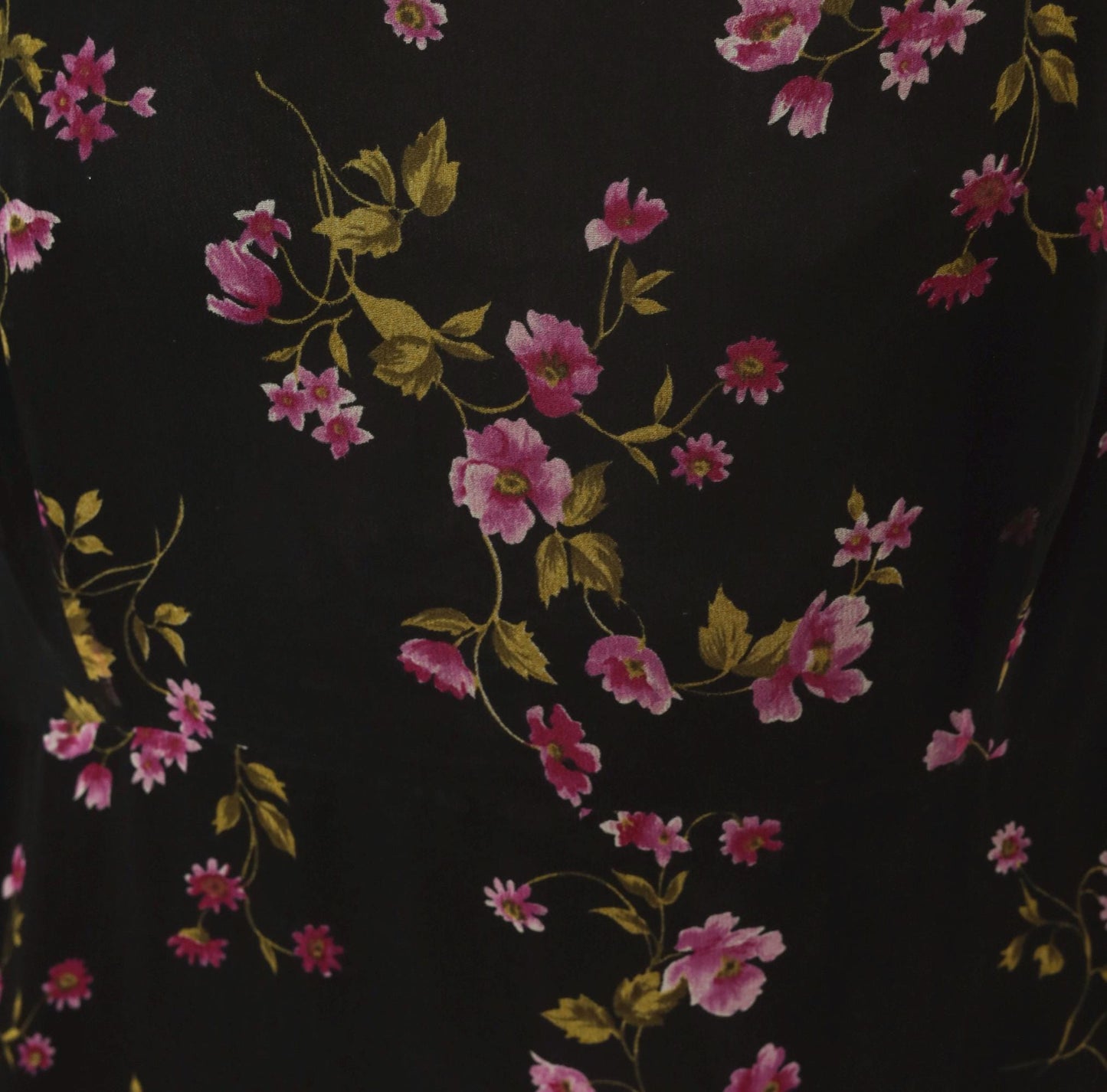 90s Robbie Bee Black Floral Silk Maxi Dress Purple Pink Scoop Neck Medium