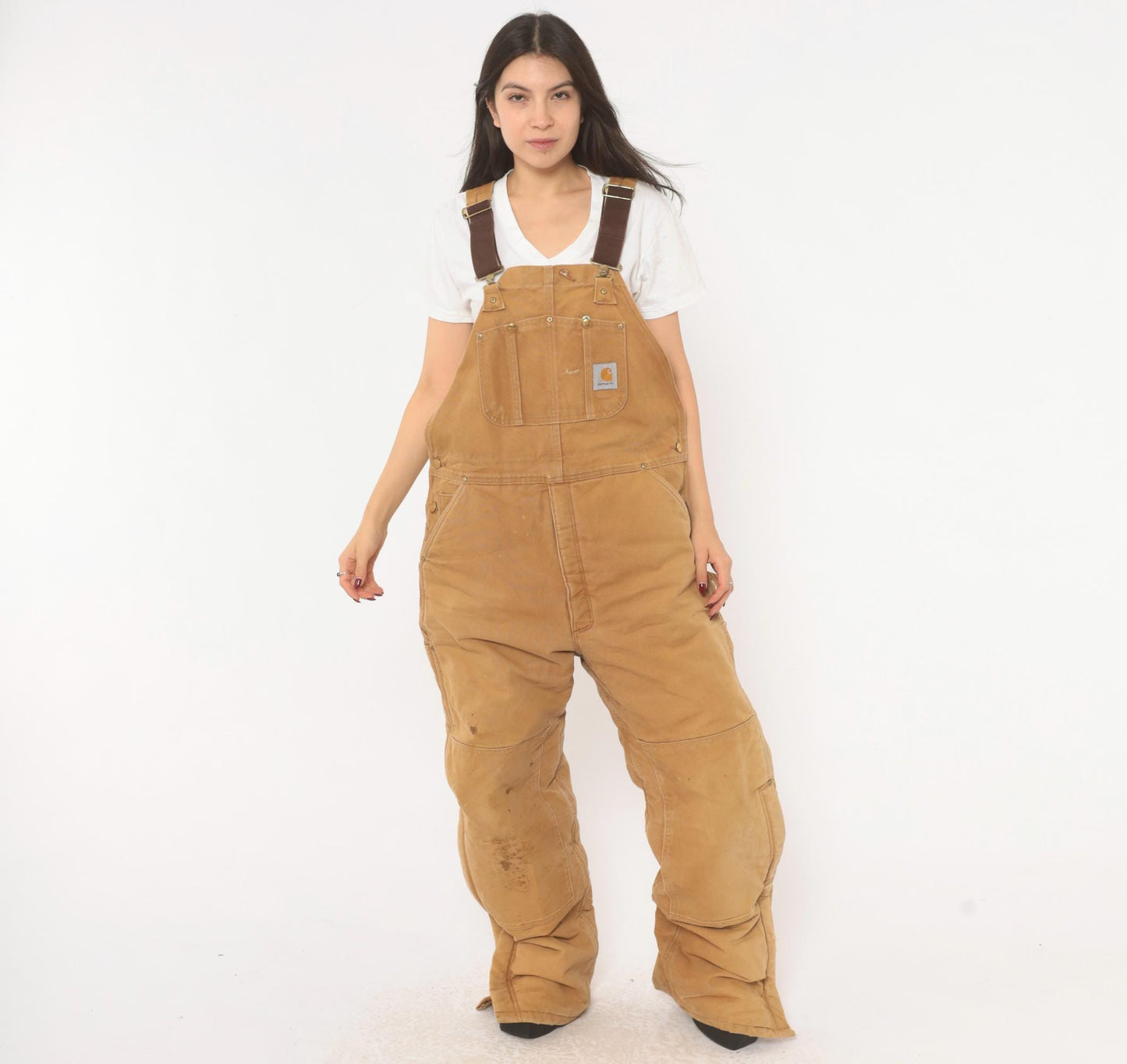 Carhartt Double Knee Bib Overalls Tan Duck Canvas Workwear Extra Large XL
