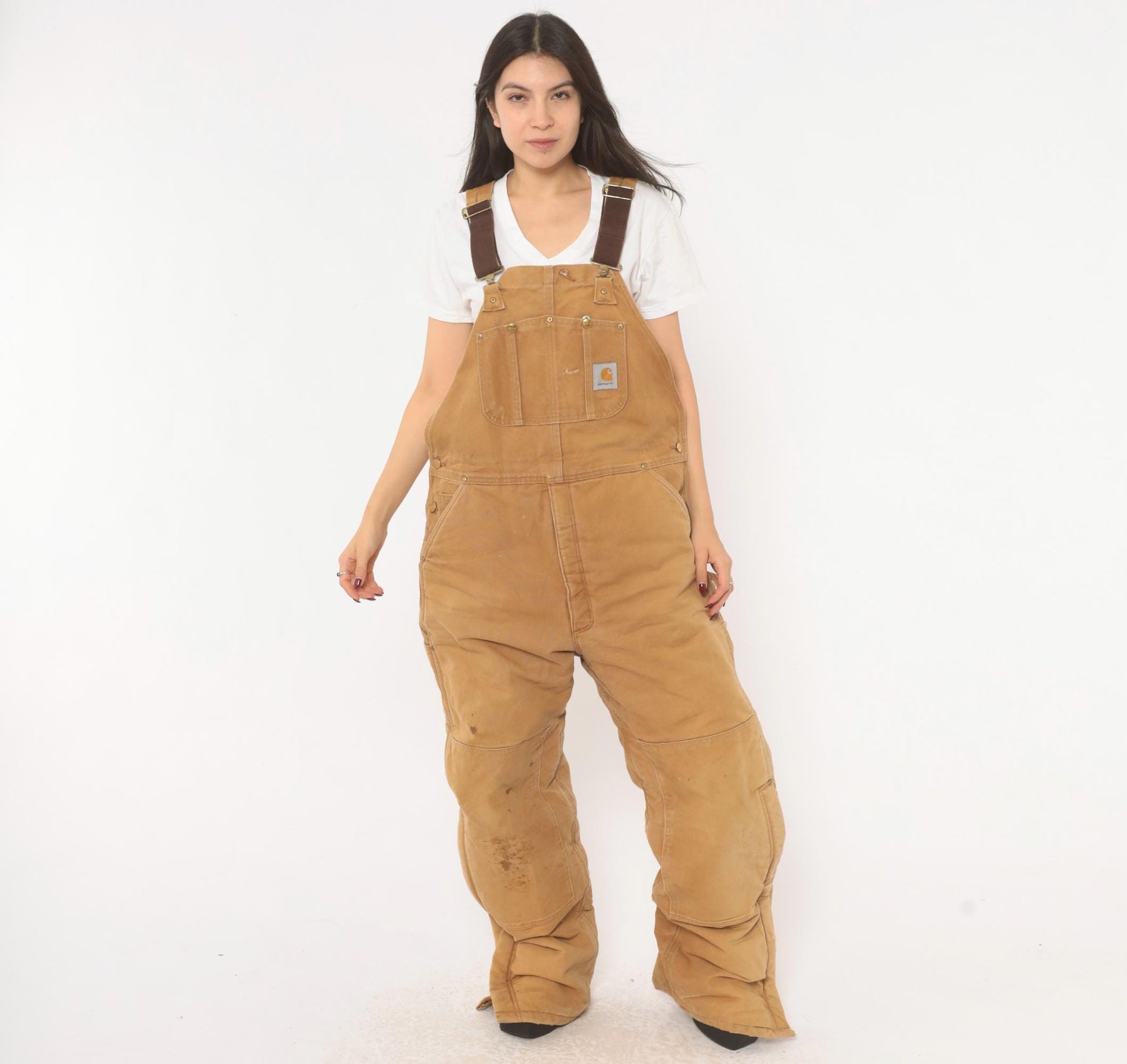 Carhartt Double Knee Bib Overalls Tan Duck Canvas Workwear Extra Large XL