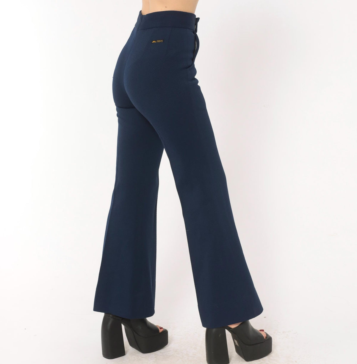 70s Oaxx Navy Bell Bottom Flare Pants High Waist Fitted Hip Extra Small