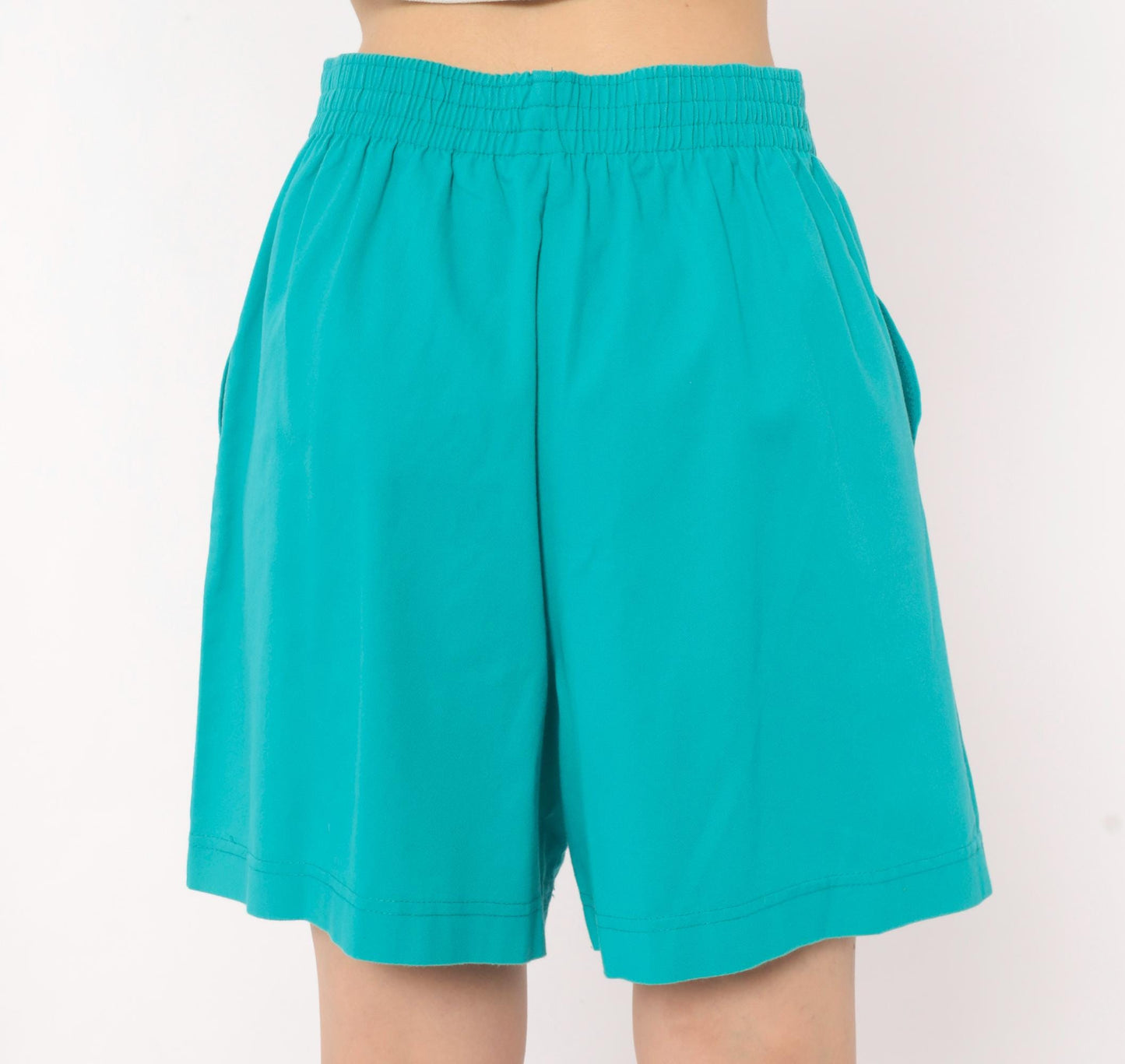 90s Cabin Creek Teal High Rise Shorts Wide Leg Cotton Elastic Waist Medium