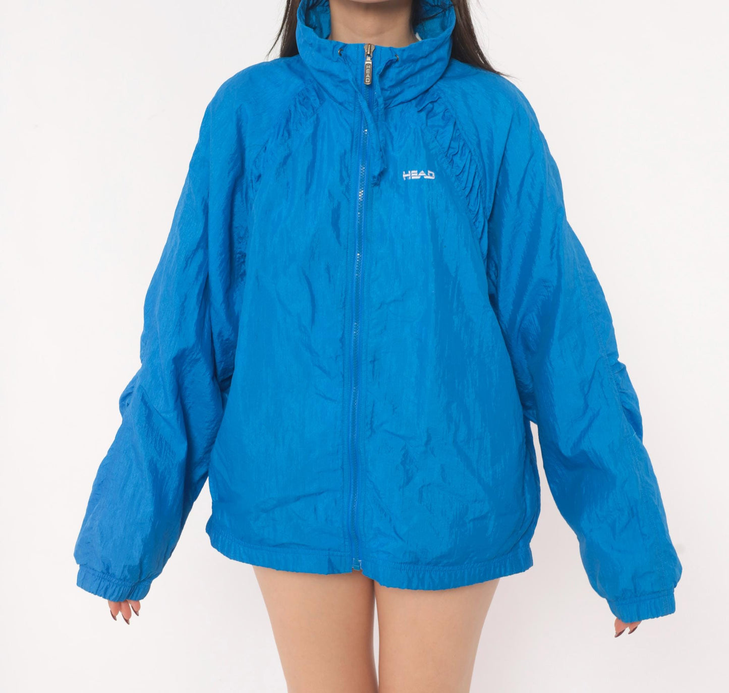 90s Head Windbreaker Cobalt Blue Nylon Zip Jacket Medium