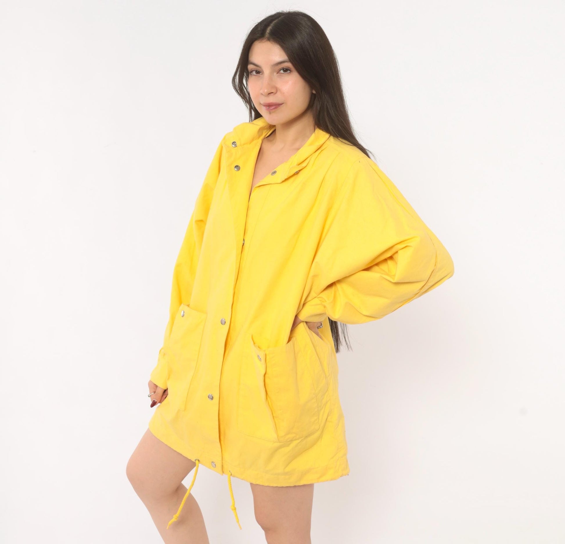 80s Pacer Yellow Cotton Parka Snap Front Stand Collar Windbreaker Small