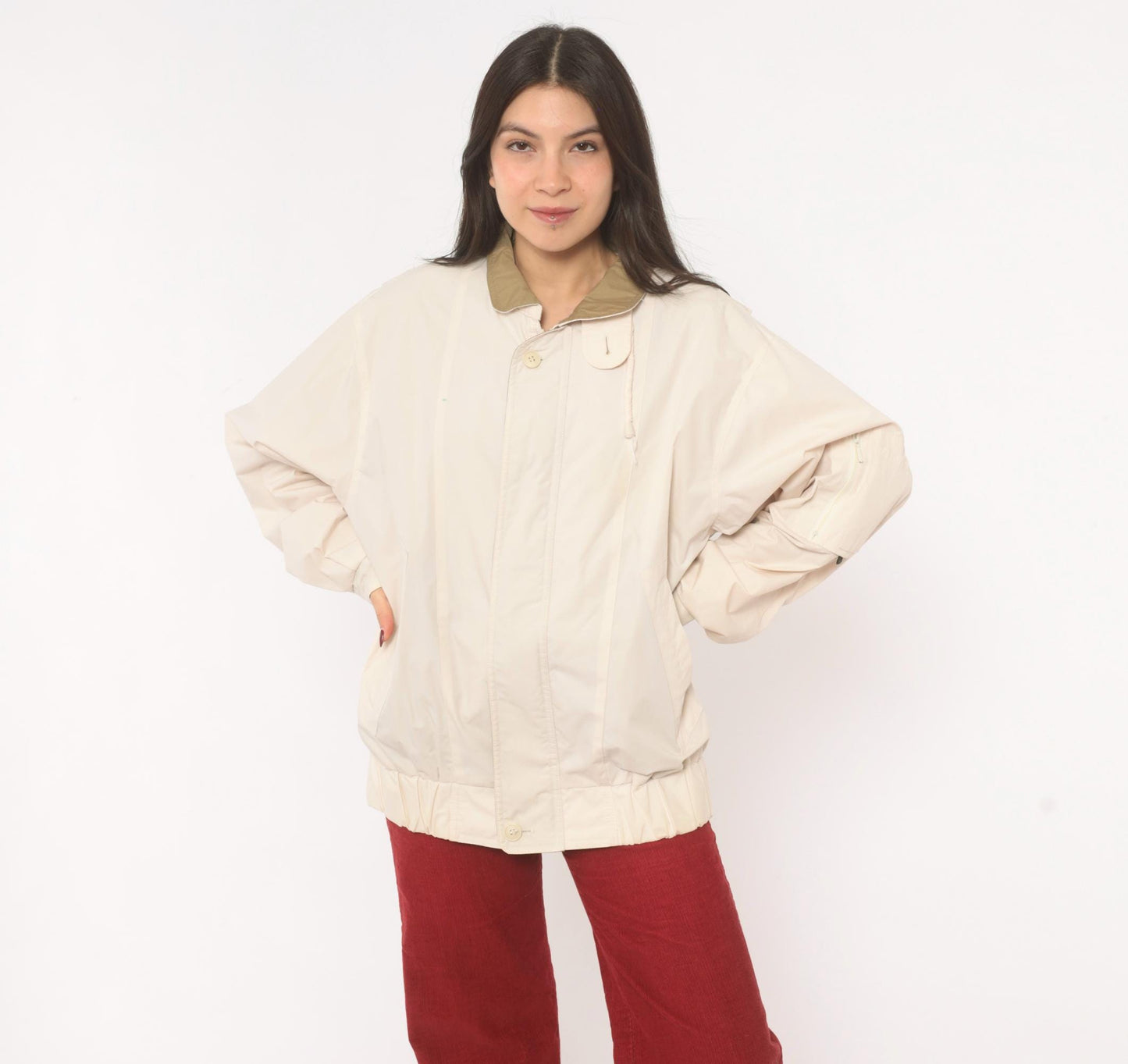 90s London Fog Windbreaker Jacket Cream Tan Collar Medium M