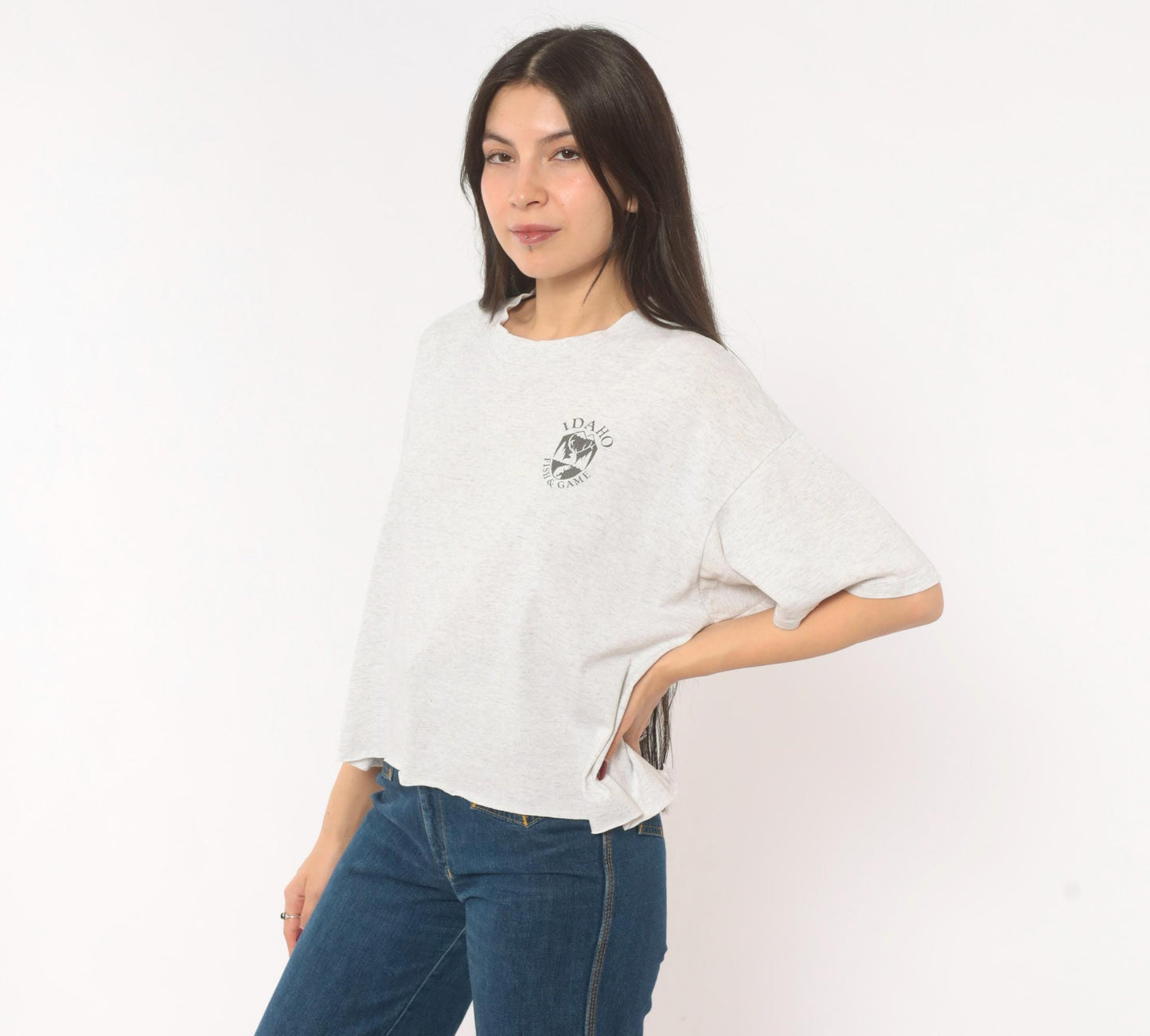 90s Idaho Fish And Game Graphic Tee Grey Cotton Crop Oneita Extra Large