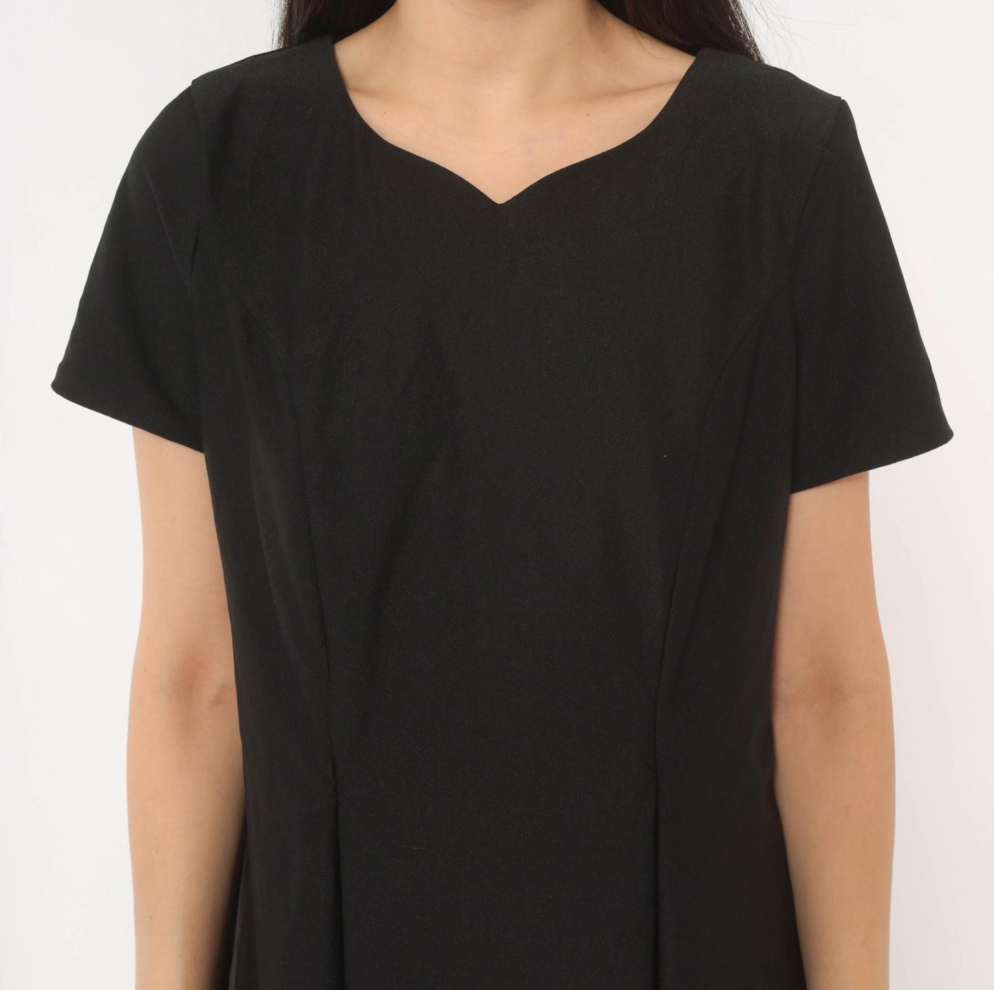 90s Black A-Line Dress Sweetheart Neckline Cap Sleeve Knee-Length Large L