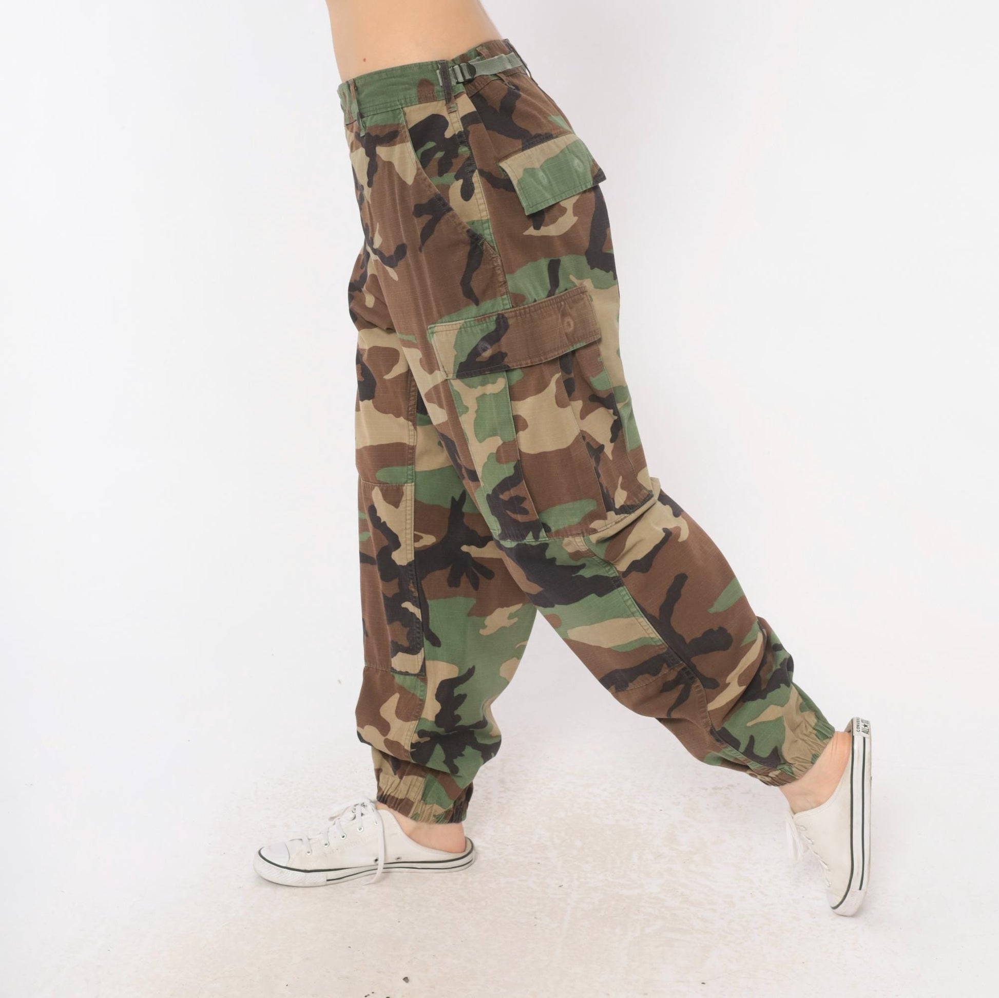 90s American Apparel Woodland Camo Cargo Pants Tapered Olive Medium M